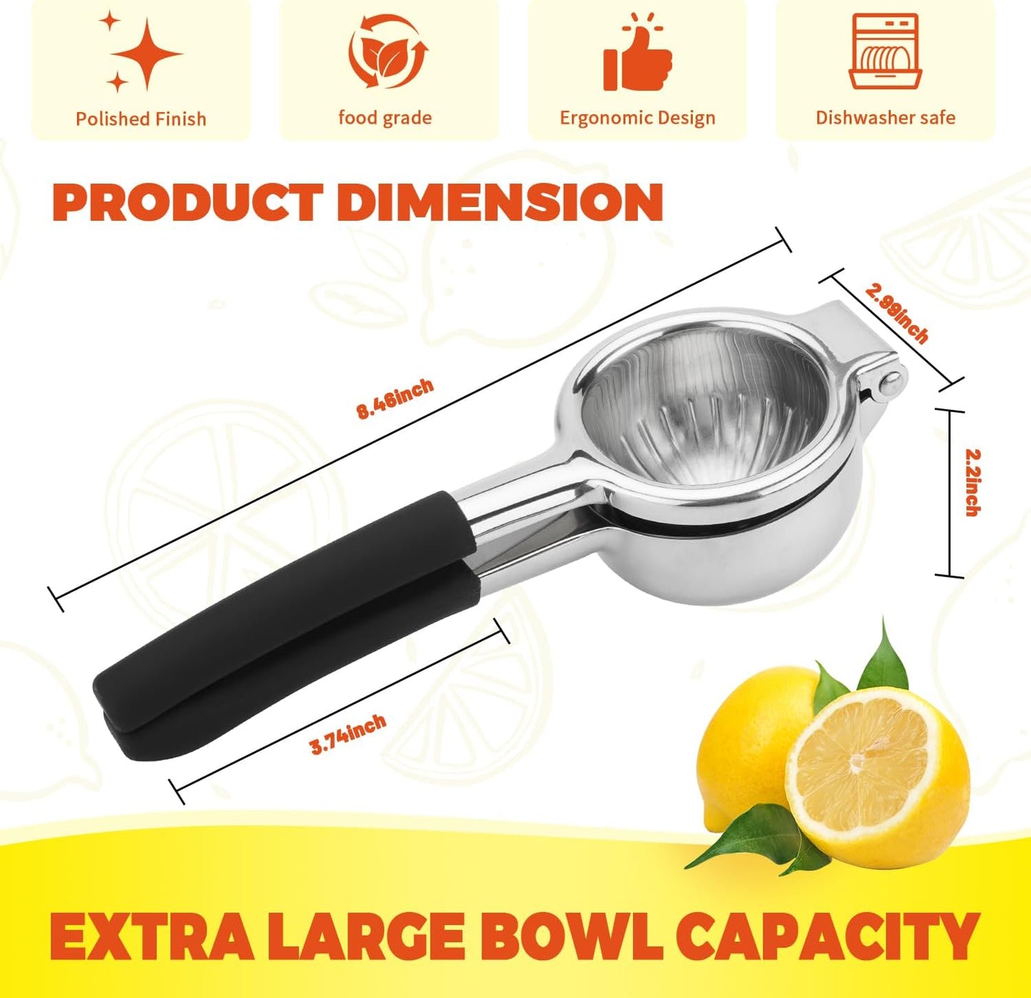 Lemon Squeezer,304 Stainless Steel Citrus Press Juicer,Non-Slip Grip Design Manual Juicer,Heavy Duty Manual Citrus Press Juicer & Lime Squeezer-Silver & Red