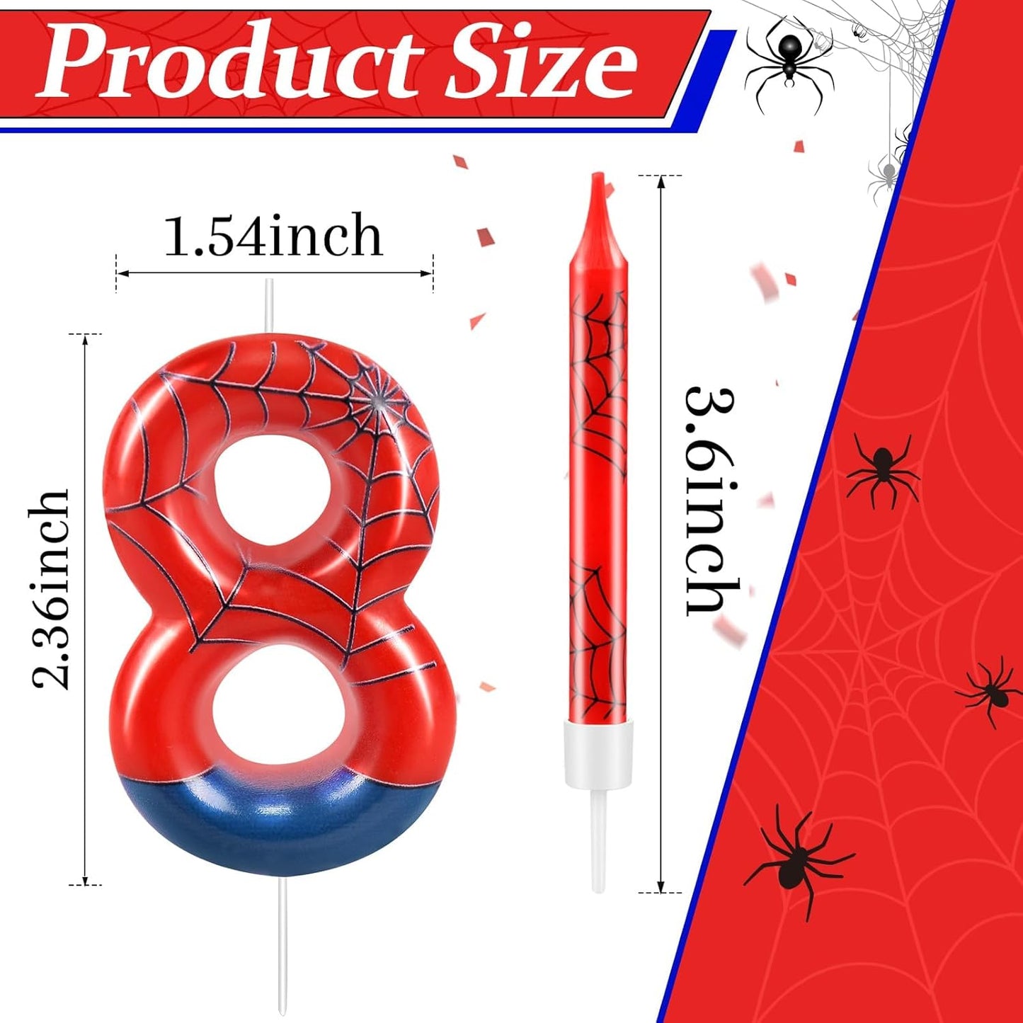 13 Pcs Spider Themed Birthday Candle Set Red Spider Theme Number 8 Candle Cake Topper for Boys Girls Birthday Decoration Spider Party Decoration Supplies (Number 8)