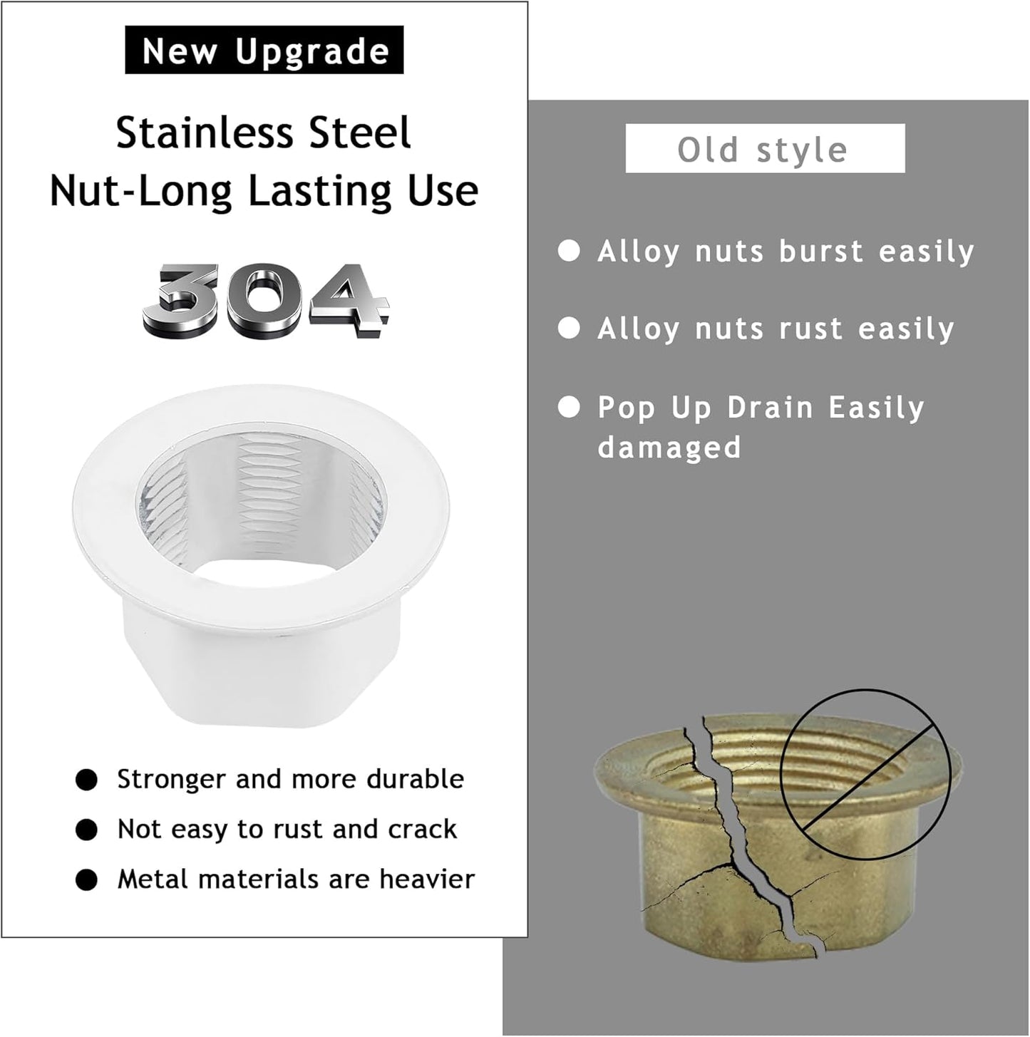 Bathroom Sink Drain,2 Pack White Drain Stopper Bathroom Sink With Overflow,Pop Up Drain Assembly with Detachable Strainer Basket,Built-in Anti-Clogging, Stainless Steel Nut