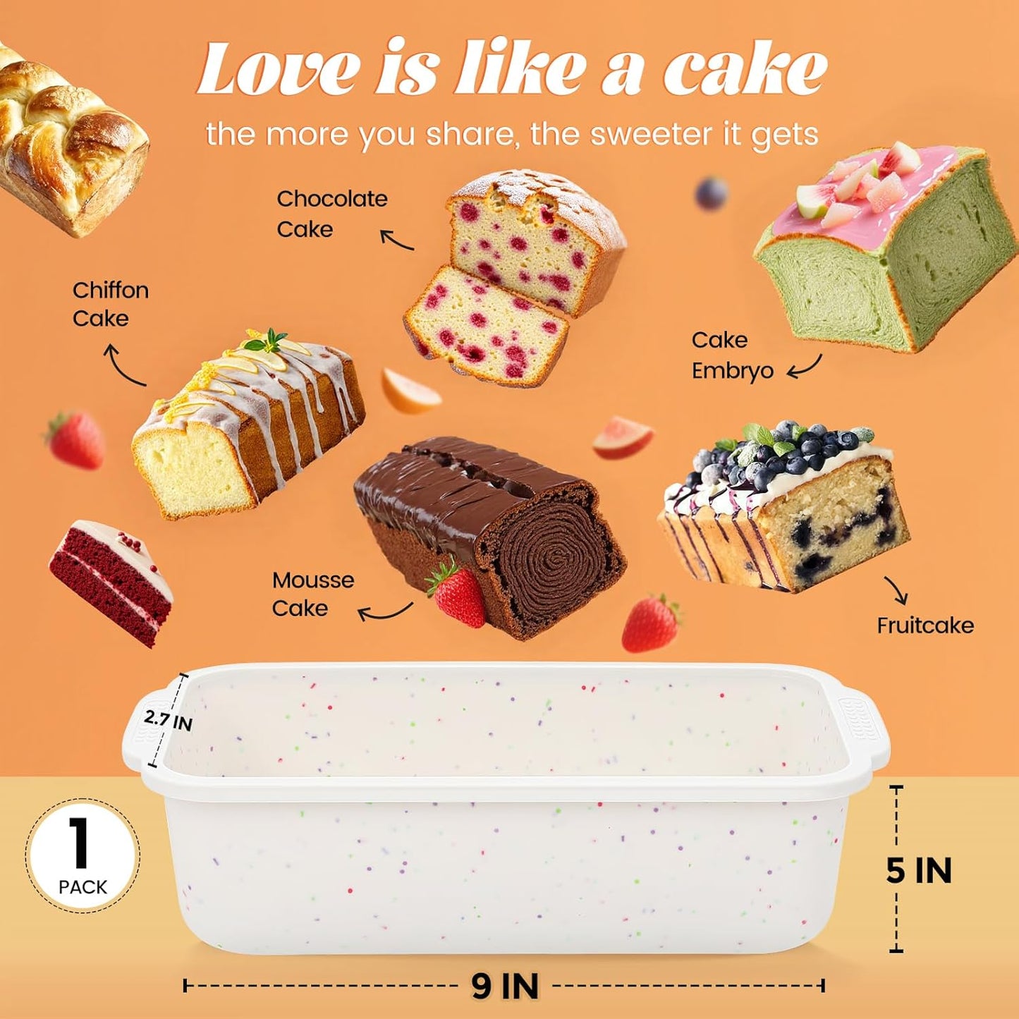 SJ Silicone Bread Loaf Pan with Metal Reinforced Frame, 9.5 x 5 in Non-stick Silicone 1 lb Loaf Pan for Baking, 1 Pack Durable Bread Pan for Oven Dishwasher Safe - Cream