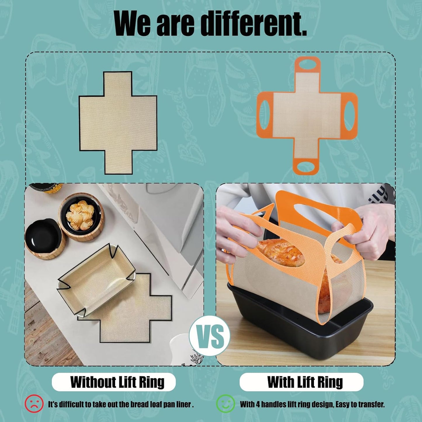 Reusable Silicone Bread Loaf Pan Liner, Food-Grade Silicone Bread Sling, Sourdough Bread Baking Mat, Non-Stick & Easy Clean Dough Transfer Tool, Fits 9x5 or 1.5lb Loaf Pans, Orange - Pack of 2