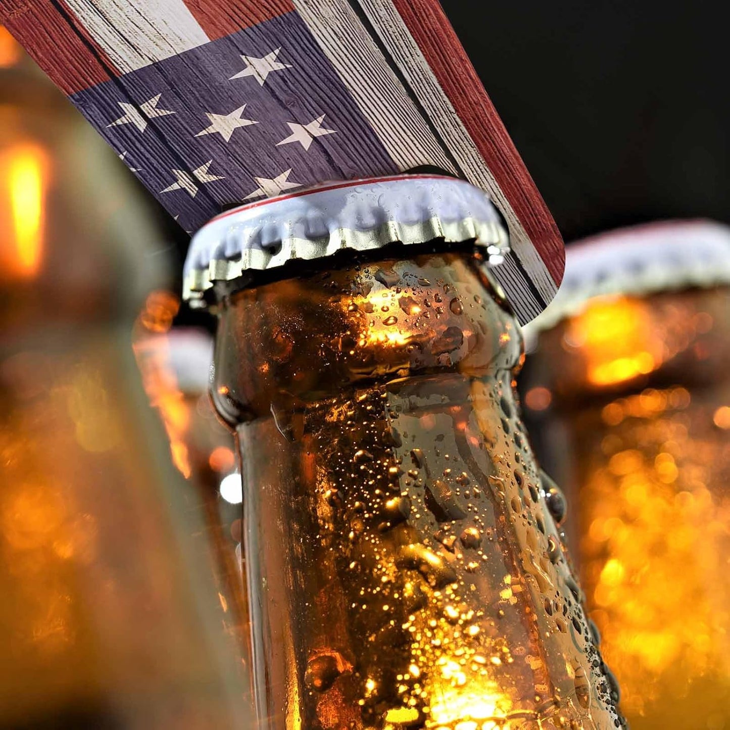 United States Flag Stainless Steel Bottle Opener America Flag Freedom Vintage Rustic Wooden Plank Patriotism Flat Beer Bottle Opener Keychain for Home Kitchen Bar Restaurant Party Gift