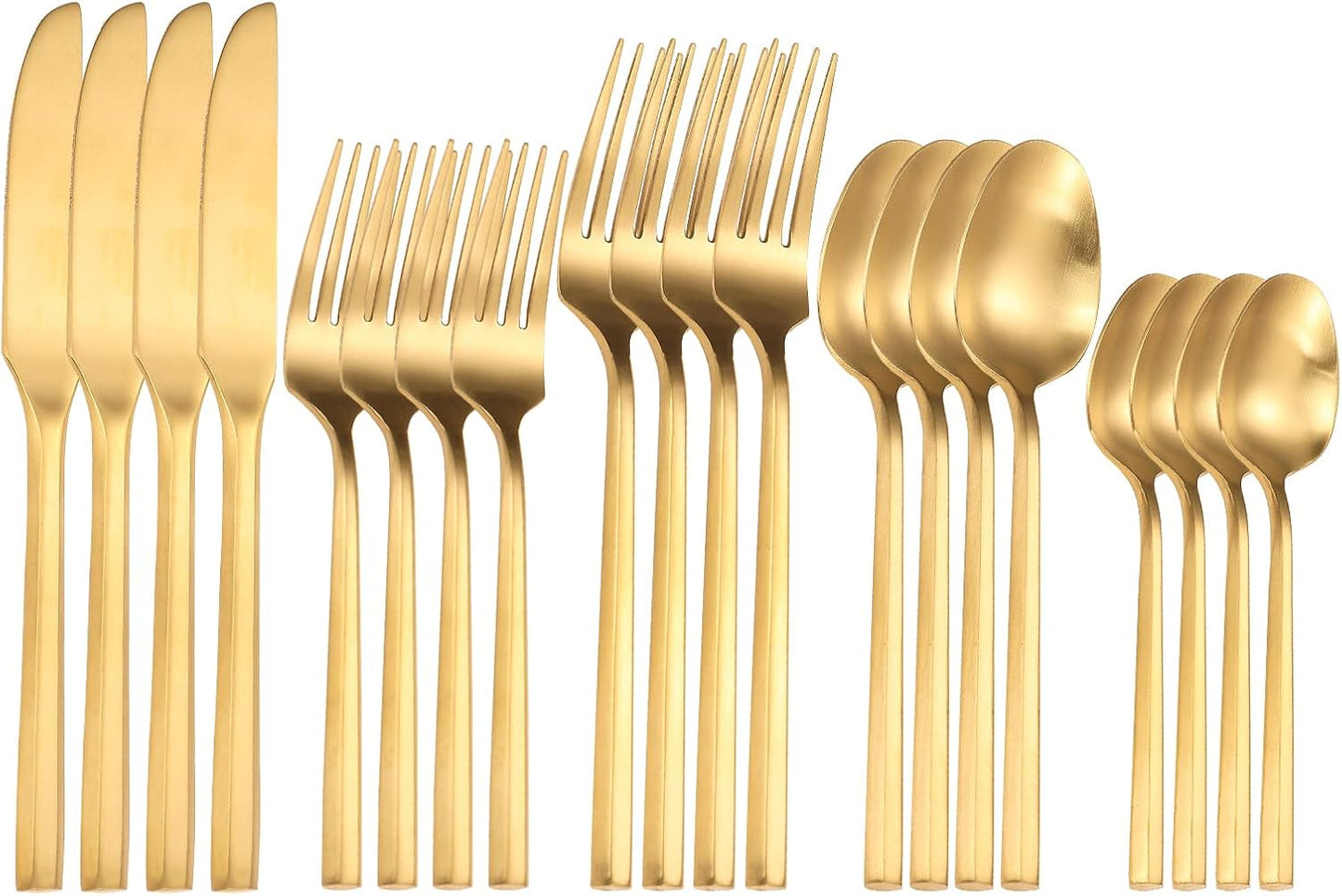 Matte Silverware Set Gold Flatware Set with Hexagon Handle 20 Pieces 18/0 Stainless Steel Cutlery Set Wedding Housewarming Gift Service for 4 (Matt gold)