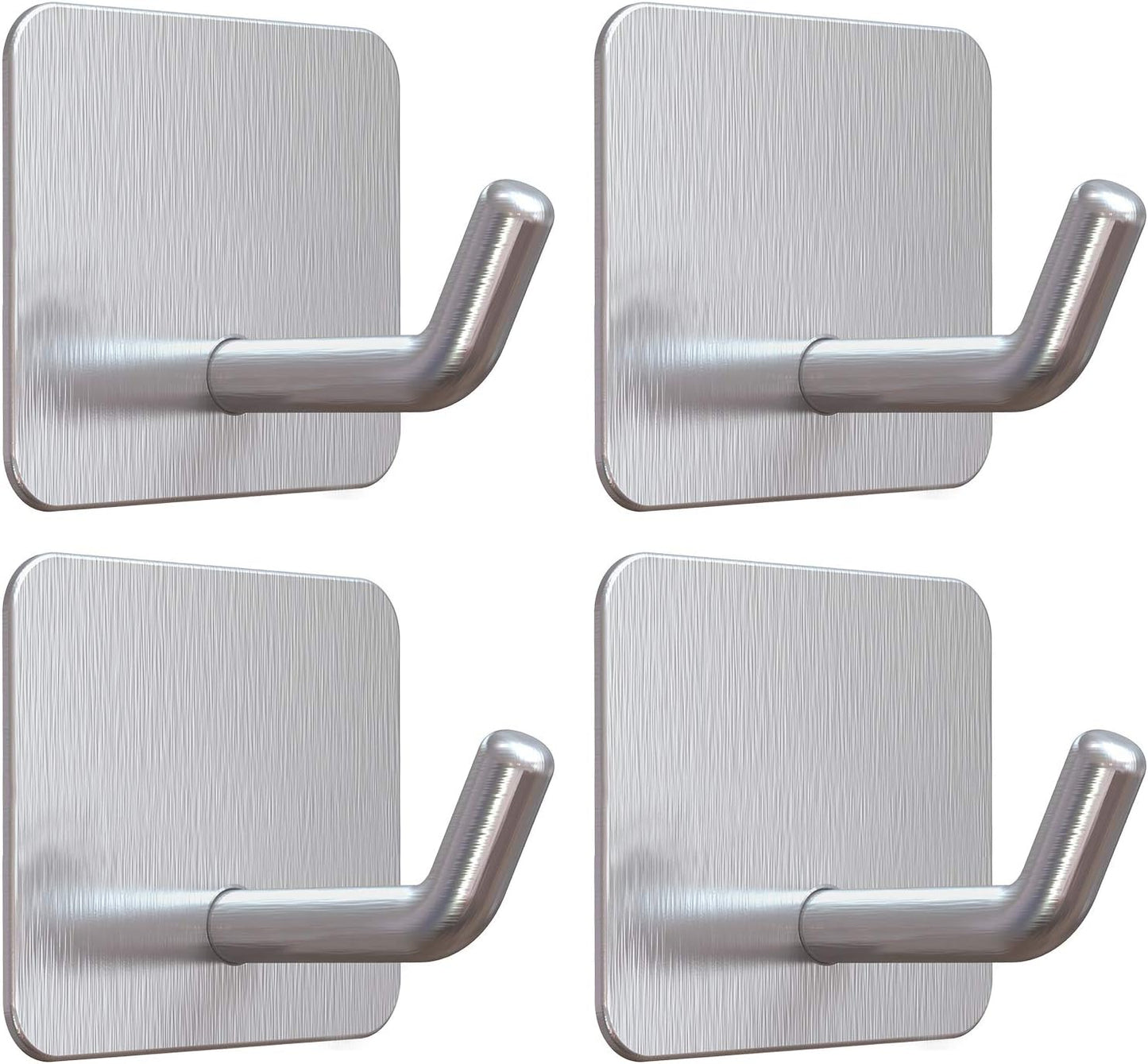 VIS'V Adhesive Hooks, Heavy Duty Shower Wall Stick on Hooks, Waterproof, 2 Extra Adhesive Strips, Silver, 4 Pcs