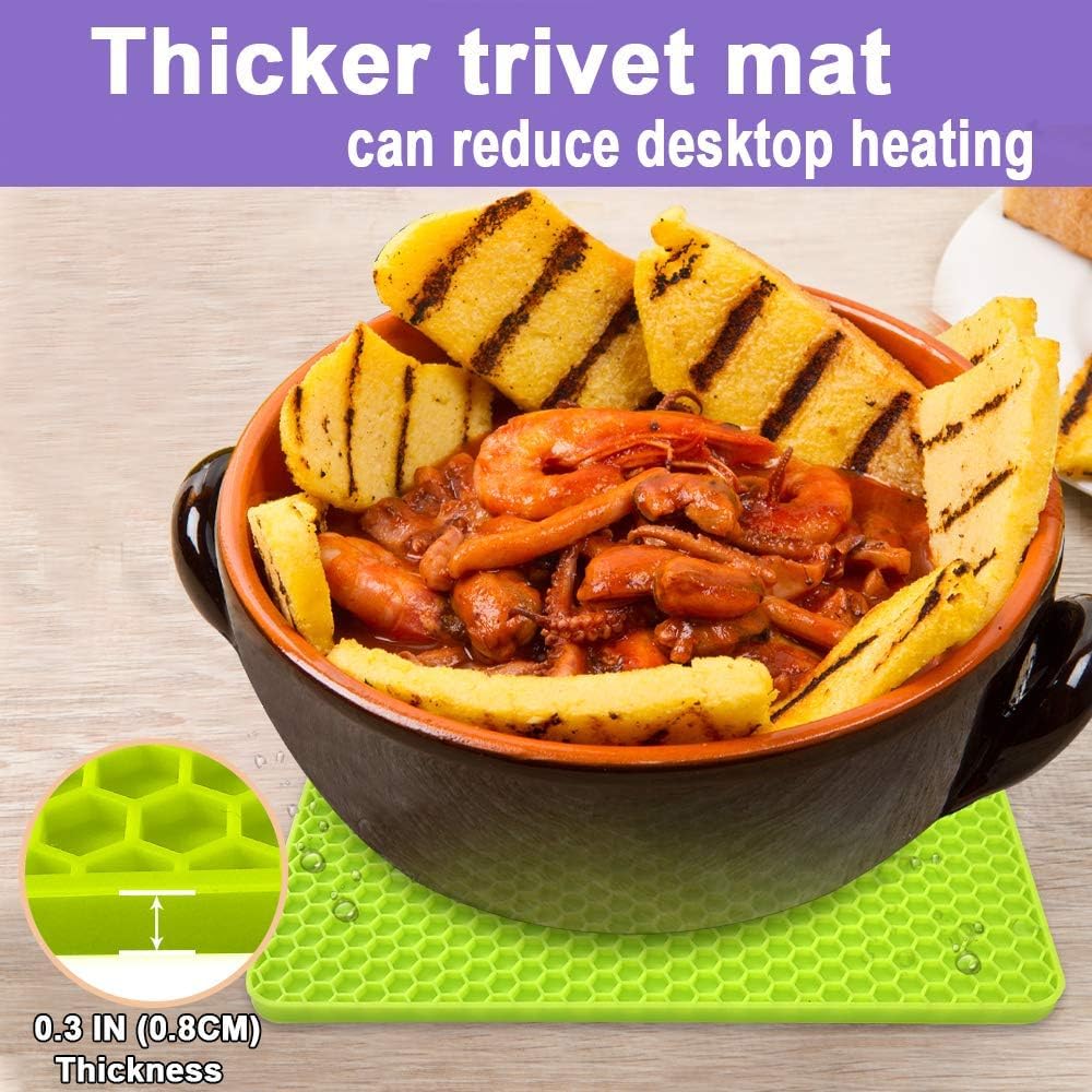 Walfos Silicone Trivet Mats - 4 Heat Resistant Pot Holders, Multipurpose Non-Slip Hot Pads for Kitchen Potholders, Hot Dishers, Jar Opener, Spoon Holder, Food Grade Silicone & BPA Free (Green)