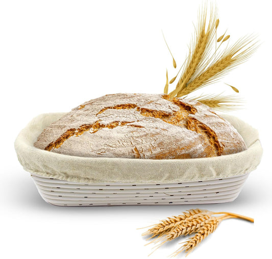 Banneton Bread Proofing Basket Sourdough Proofing Basket for Beginners & Professional Bakers, Handwoven Rattan Cane Bread Maker with Linen for Artisan Breads, 12.25 x 6 x 3.5 Inch, 2-Lb Rectangular