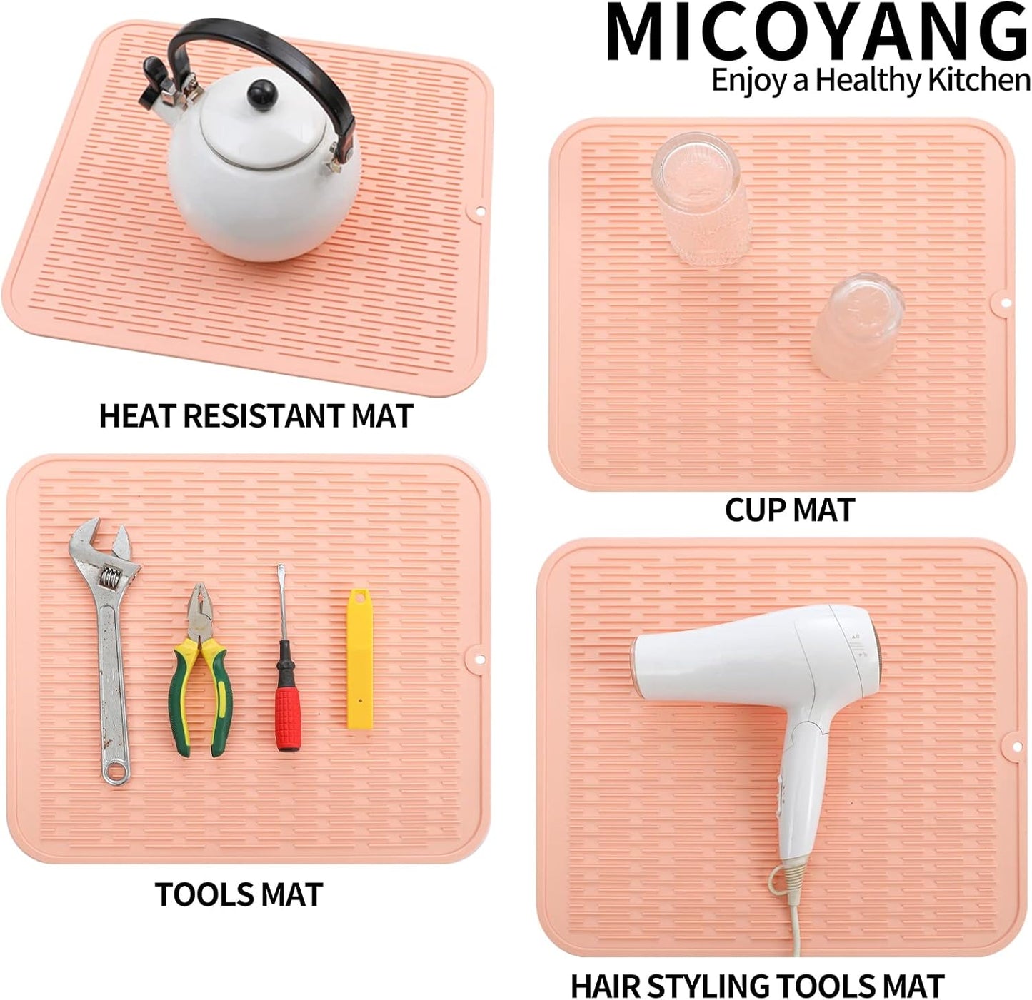 Silicone Dish Drying Mat for Multiple Usage,Easy clean,Eco-friendly,Heat-resistant Silicone Mat for Kitchen Counter or Sink,Refrigerator or Drawer Liner Pink 2XL 24 inches x 18 inches