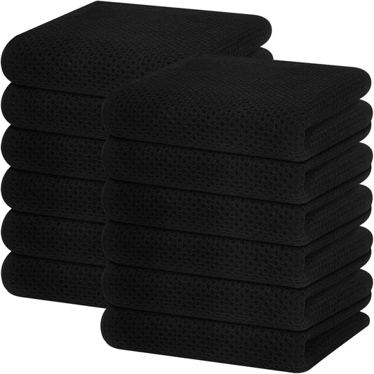 Homaxy 100% Cotton Waffle Weave Kitchen Dish Towels, Ultra Soft Absorbent Quick Drying Cleaning Towel, 13 x 28 Inches, 12-Pack, Black
