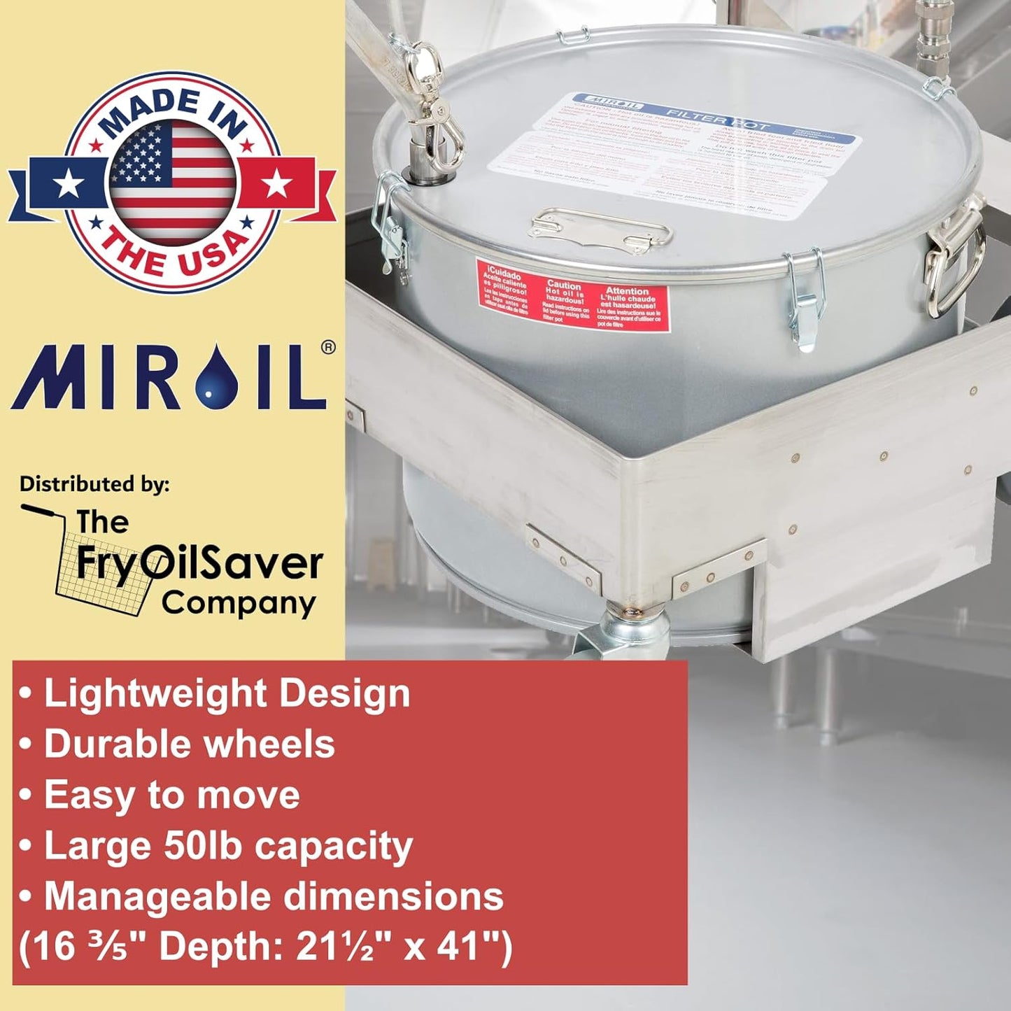 MirOil 55HD Fyer Oil Filter Machine w/Discard Trolley & Hand Operated Pump, Filtration System for Deep Fryer for Kitchen, Food Service & Food Trucks, Portable Oil Filter Machine for 55lb Fryer Grease