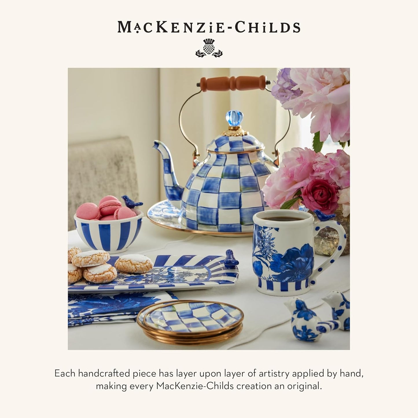 MACKENZIE-CHILDS Enamel Serving Bowl, Enamel Serveware Bowl, 12 Inches, Blue-and-White Royal Check