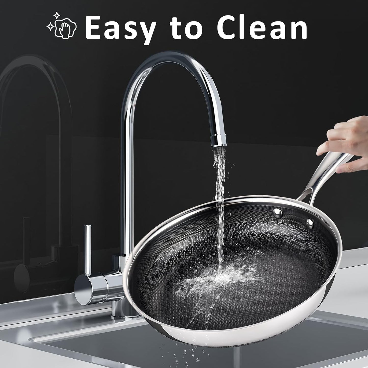 Non Stick Frying Pans Set, Hybrid 8" 9.5" 11" Frying Pan Set, Skillet with Stay-Cool Handle, Non Toxic, PFAS PFOA PTFE Free, Dishwasher & Oven Safe, Induction, Compatible with All Cooktops