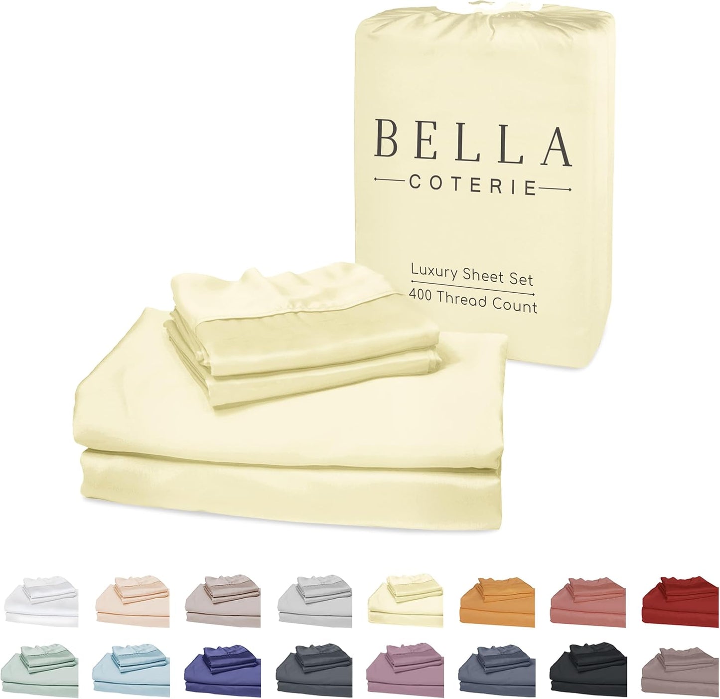 Bella Coterie Luxury Bamboo Viscose Split King Size Sheet Set | 100% Organically Grown | Ultra Soft | Cooling for Hot Sleepers | 18" Deep Pocket [Lemonade]