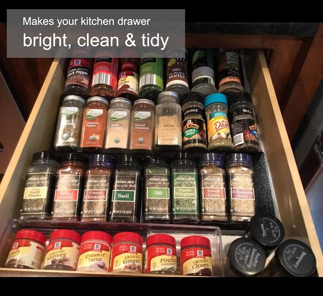 Artibear Expandable Aluminum Spice Rack Drawer Organizer for 8" to 16" Kitchen Cabinets Drawer Tray, Set of 6, Black