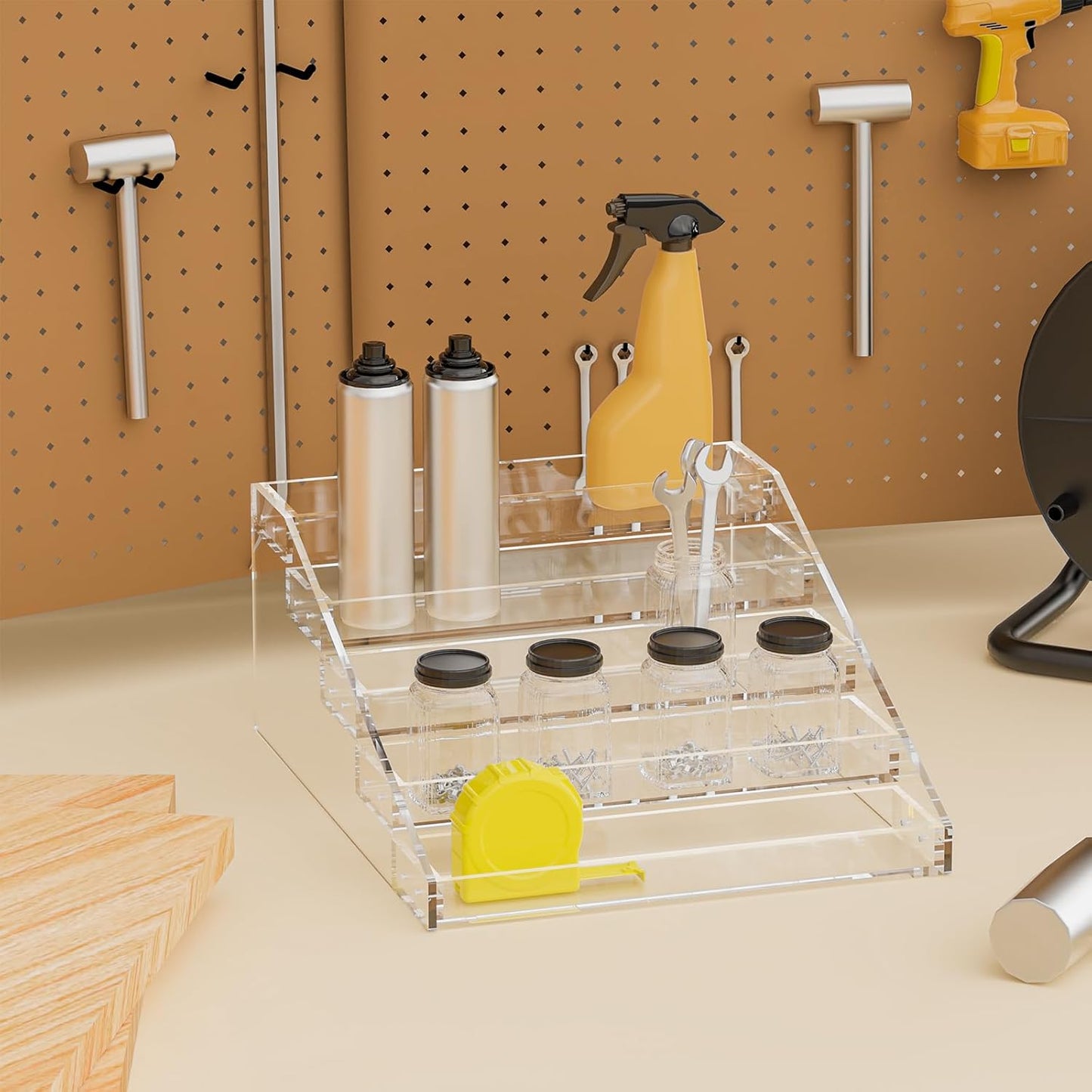 PMMASTO Widen Tiered Spice Rack, Seasoning Organizer, Clear Acrylic Vertical Shelves Can Organizer for Countertop, Cabinet, Pantry, Kitchen Organization and Storage - 5 Tier