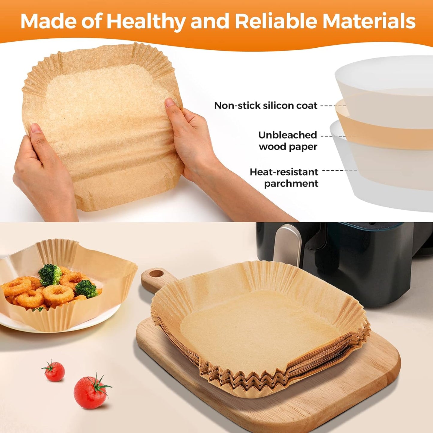 Disposable Air Fryer Paper Liners: 100Pcs 9 In Large Square Non Stick Parchment, Air Fryer Basket Liner for 8Qt - 12Qt Airfryer