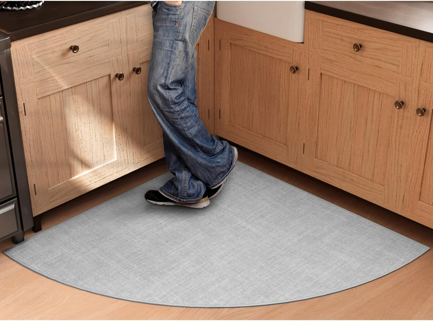 Fan Shaped Kitchen Mat 1 PCS, Cushioned Non Slip Rugs for Kitchen Floor, Absorbent Runner Comfort Standing Mats Washable for Kitchen, Office, Home (Grey, Radius 47")