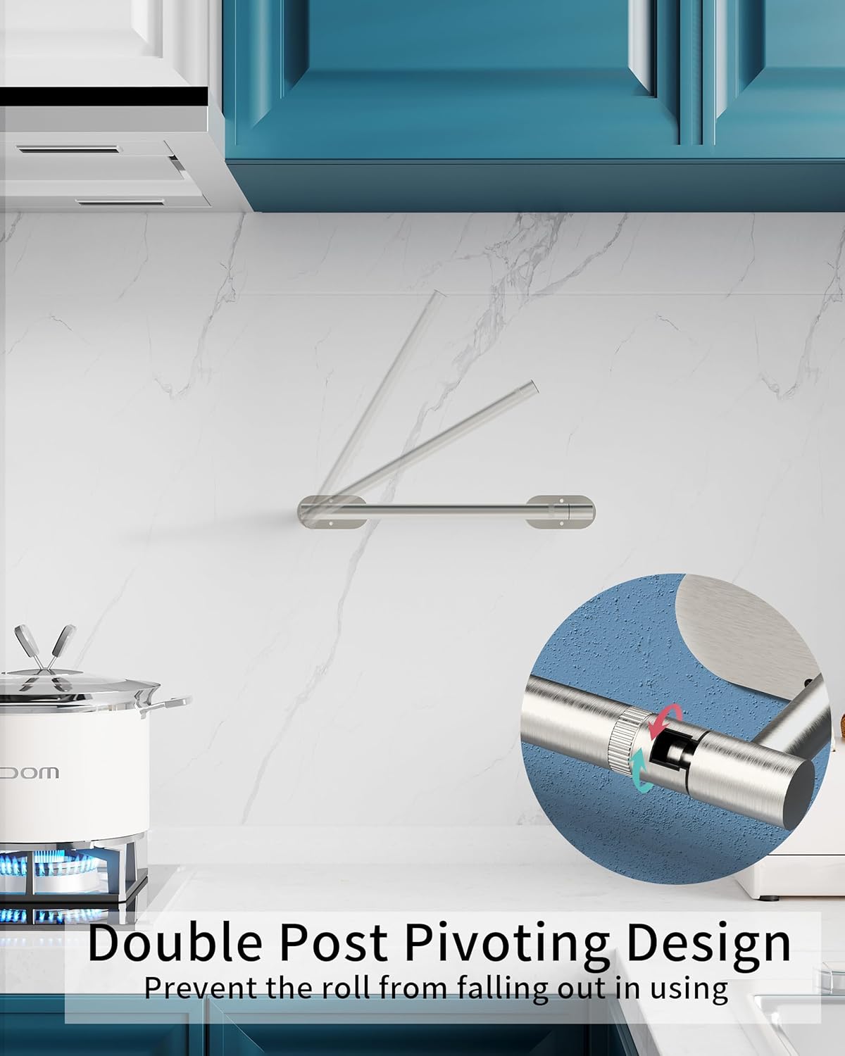 Paper Towel Holder Under Cabinet, Self Adhesive or Wall Mounted SUS304 Stainless Steel Paper Towel Holder for Kitchen, Bathroom(2 Towel Hooks, Silver)