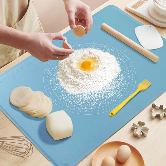 Silicone Pastry Mat 28" x 20" Extra Thick Dough Rolling Mat with Measurements and Edge Heightening, Non-stick Food Grade Silicone Baking Mats for Pastry, Bread, Cookies, Pizza, Fondant, Pasta