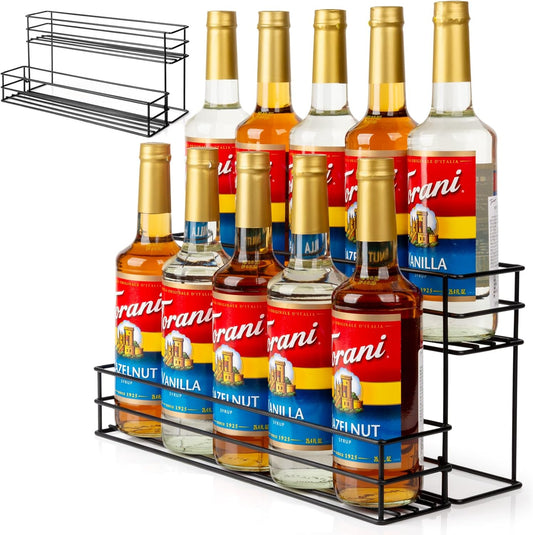 10 Bottle Capacity Coffee Syrup Organizer 2 Tier Coffee Syrup Stand Shelf for Coffee Bar Kitchen Small Wine Rack for Bar Family Storage for Syrup Wine Dressing