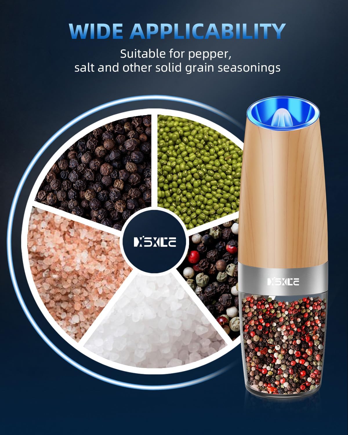 XinXu Electric Pepper Grinder, Salt or Pepper Mills & Adjustable Coarseness, with LED Light, One Hand Automatic Operation -Set/RoseRed