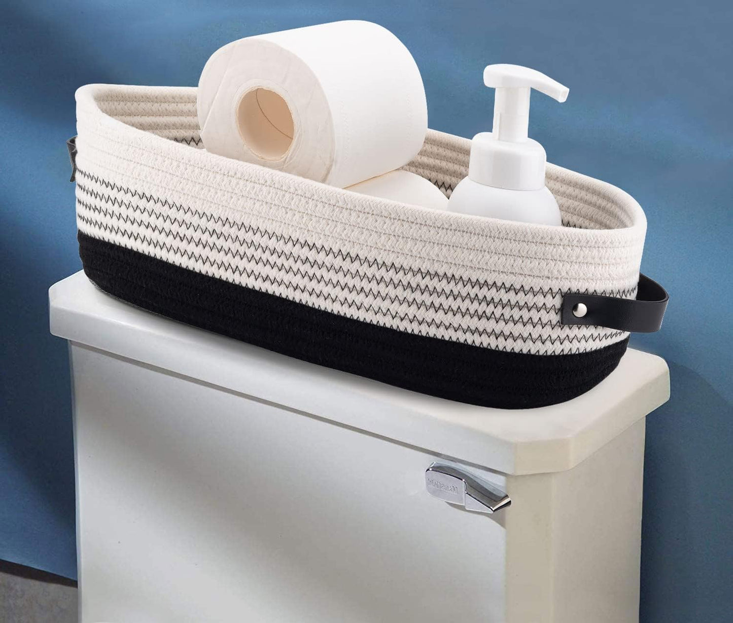 2 Pack Cotton Rope Toilet Basket Bathroom Decor Baskets, Toilet Paper Holder Basket, Farmhouse Home Decor Organizing 13"x5.9"x4" Black