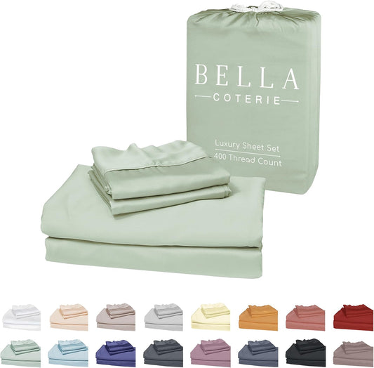 Bella Coterie Luxury Bamboo Viscose Cal King Size Sheet Set | 100% Organically Grown | Ultra Soft | Cooling for Hot Sleepers | 18" Deep Pocket [Sea Glass]