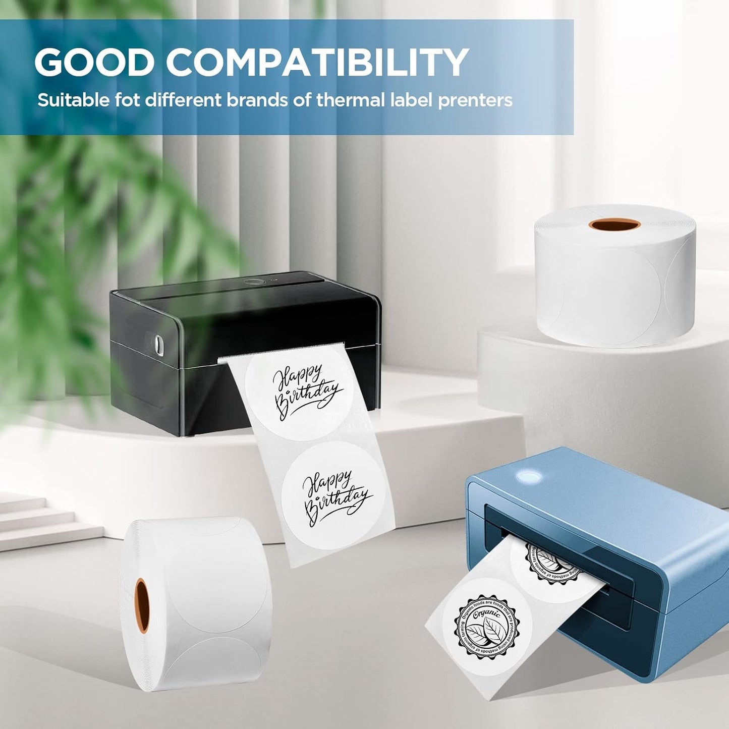 2 Inch Circle Thermal Sticker Labels, 2" Self-Adhesive Round Direct Thermal Stickers for Business-750 Labels/1 Roll (White)