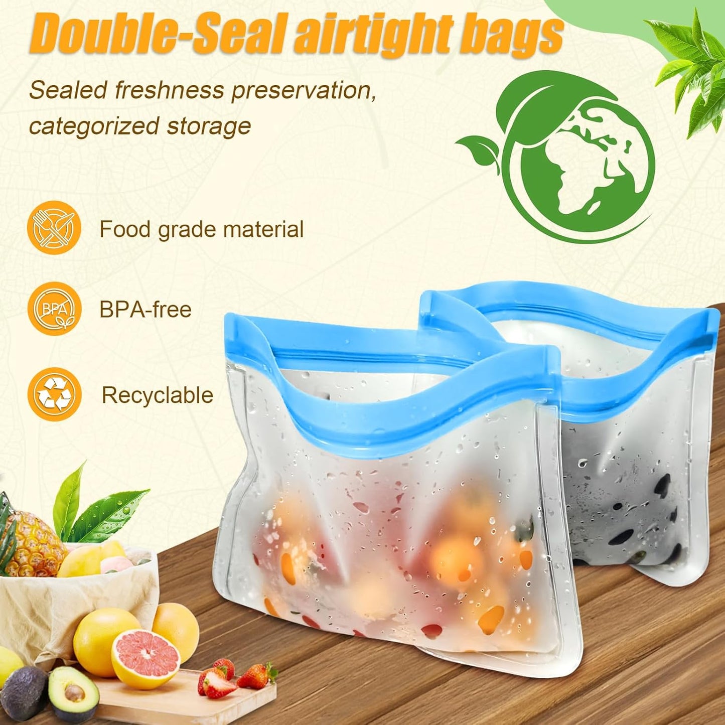 10 Pack Reusable Storage Bags, Dishwasher Safe Reusable Silicone Leak proof Freezer Bag for Food Storage Containers, Lunch, Sandwich, Marinate Meat, Salad Fruit 11'' x 10.6''