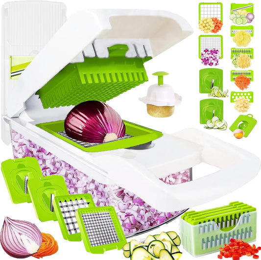Pro-Series 20-in-1 Vegetable Chopper, Dewpeton Mandoline Slicer, Veggie Chopper, Food Chopper with Container, Vegetable Cutter Chopper & Spiralizer for Onion Salad (Home Essential Gadget & Kitchen)