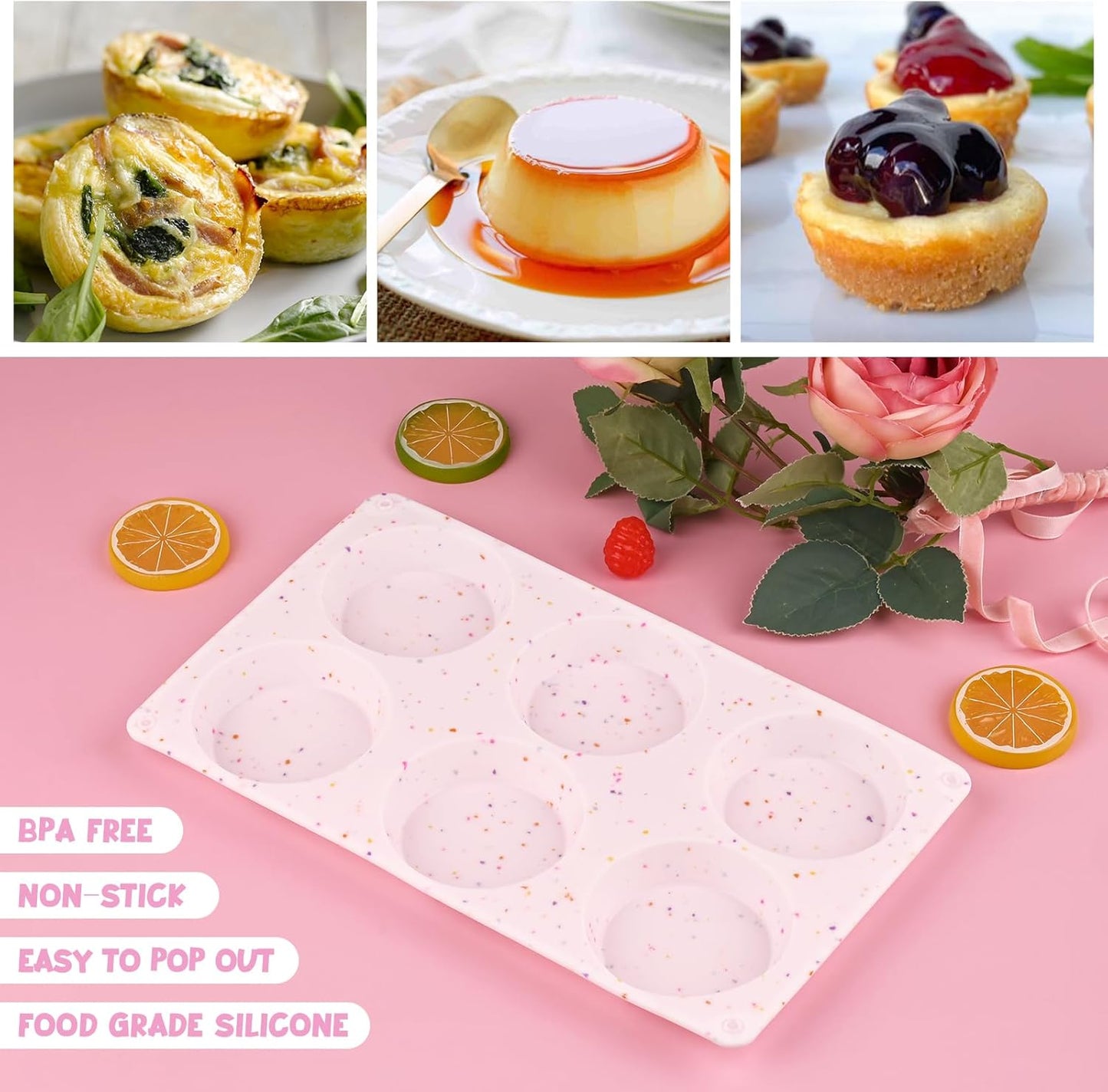 Sakolla 2 Pack Muffin Top Pans, Silicone Egg Molds for Breakfast Sandwiches 3 Inch Round Baking Pan for English Muffins, Egg Bites, Hamburger Bun, Corn Bread, Whoopie Pies, Tarts