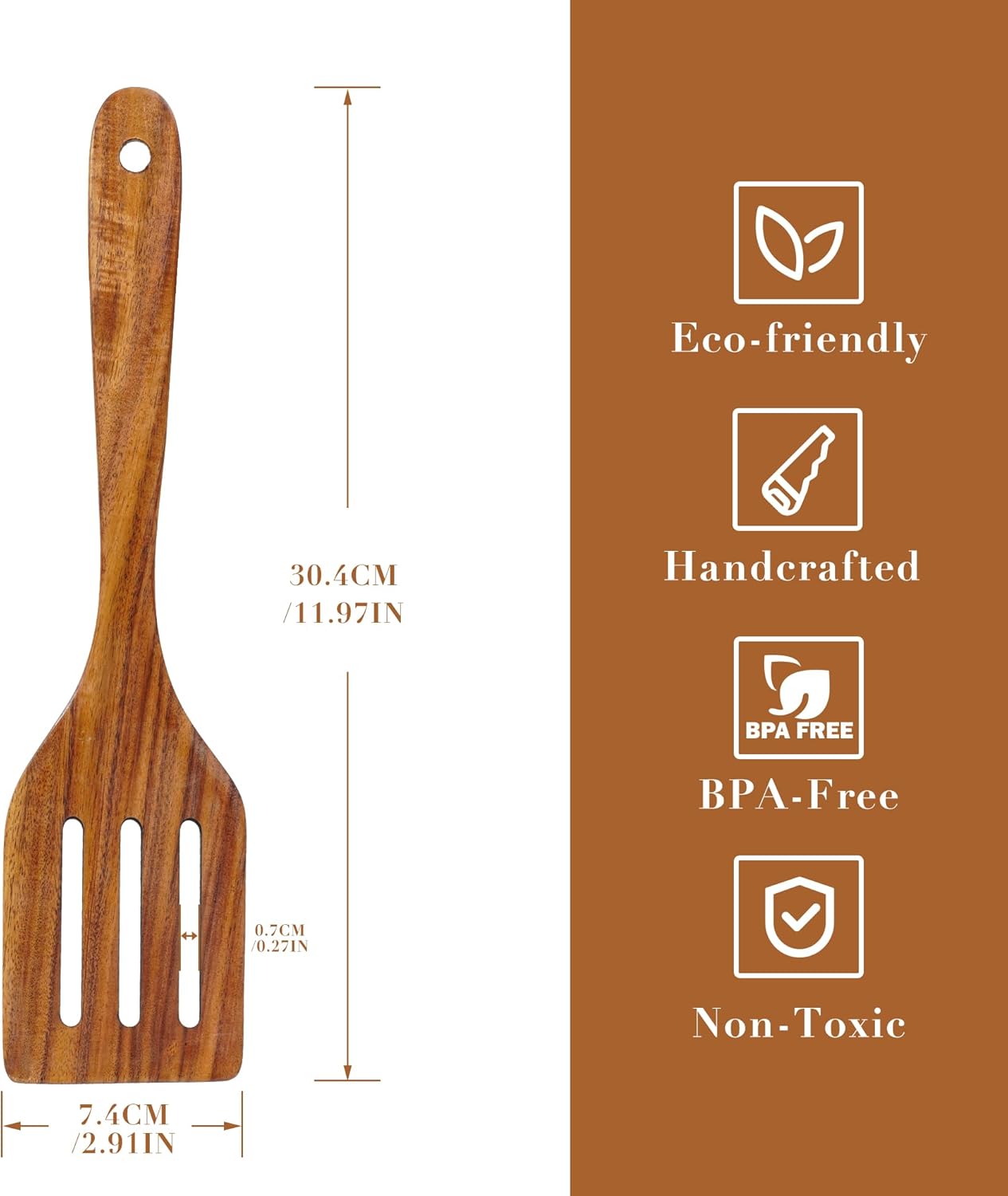 FJNATINH Wooden Slotted Spatula for Cooking, Nonstick Teak Slotted Turner, Flat Wooden Kitchen Cooking Spatula Turner for Frying Flipping Kitchen Utensil Pancake