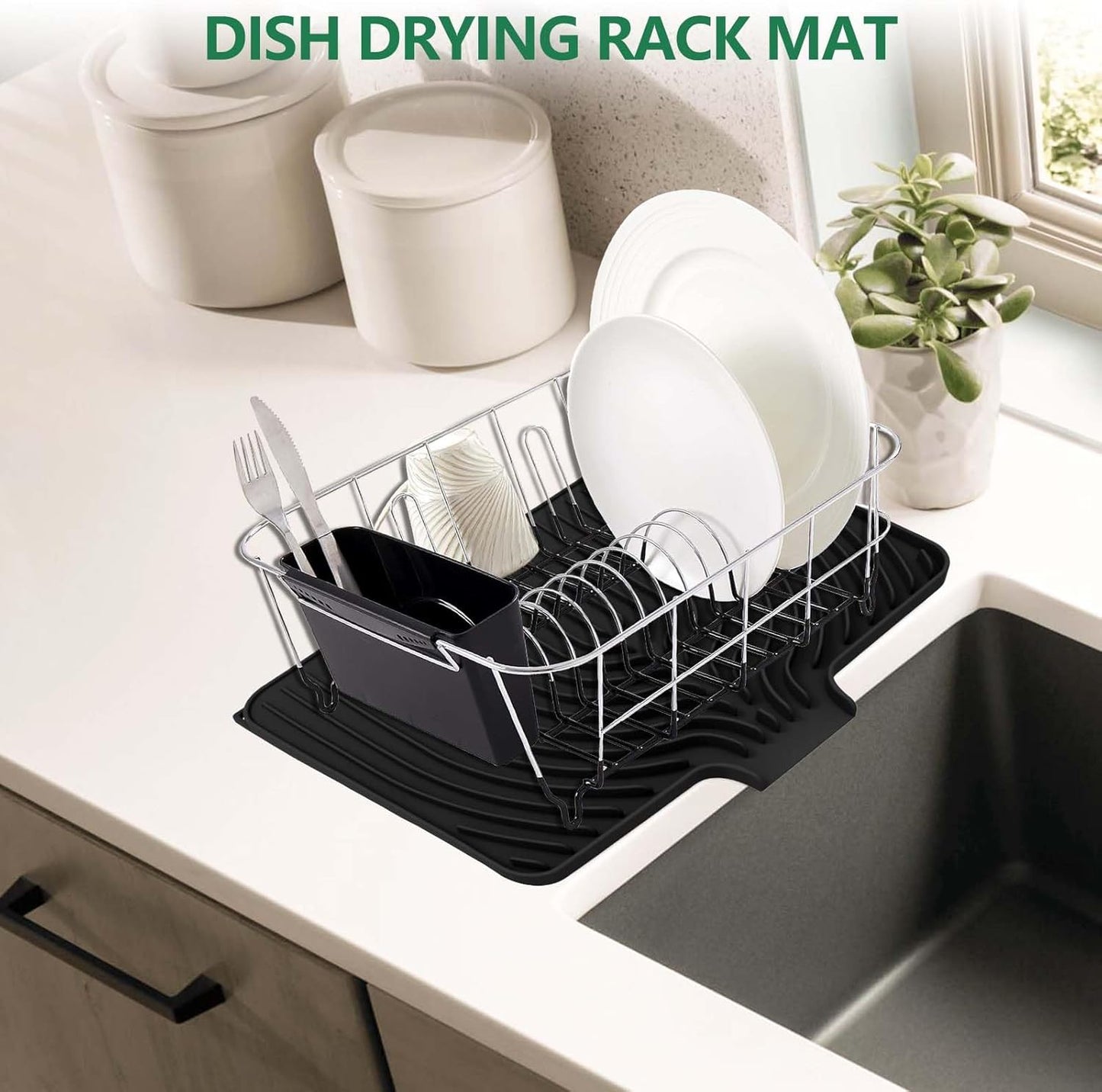 GUUKIN Silicone Dish Drying Mat,17.7" x 11.8 " Drying Matt Kitchen Counter, Dish Drying Rack Mat, Easy Clean Pad for Countertop Protection, Multi-Functional Use, Not applicable Bumps up sink (Black)