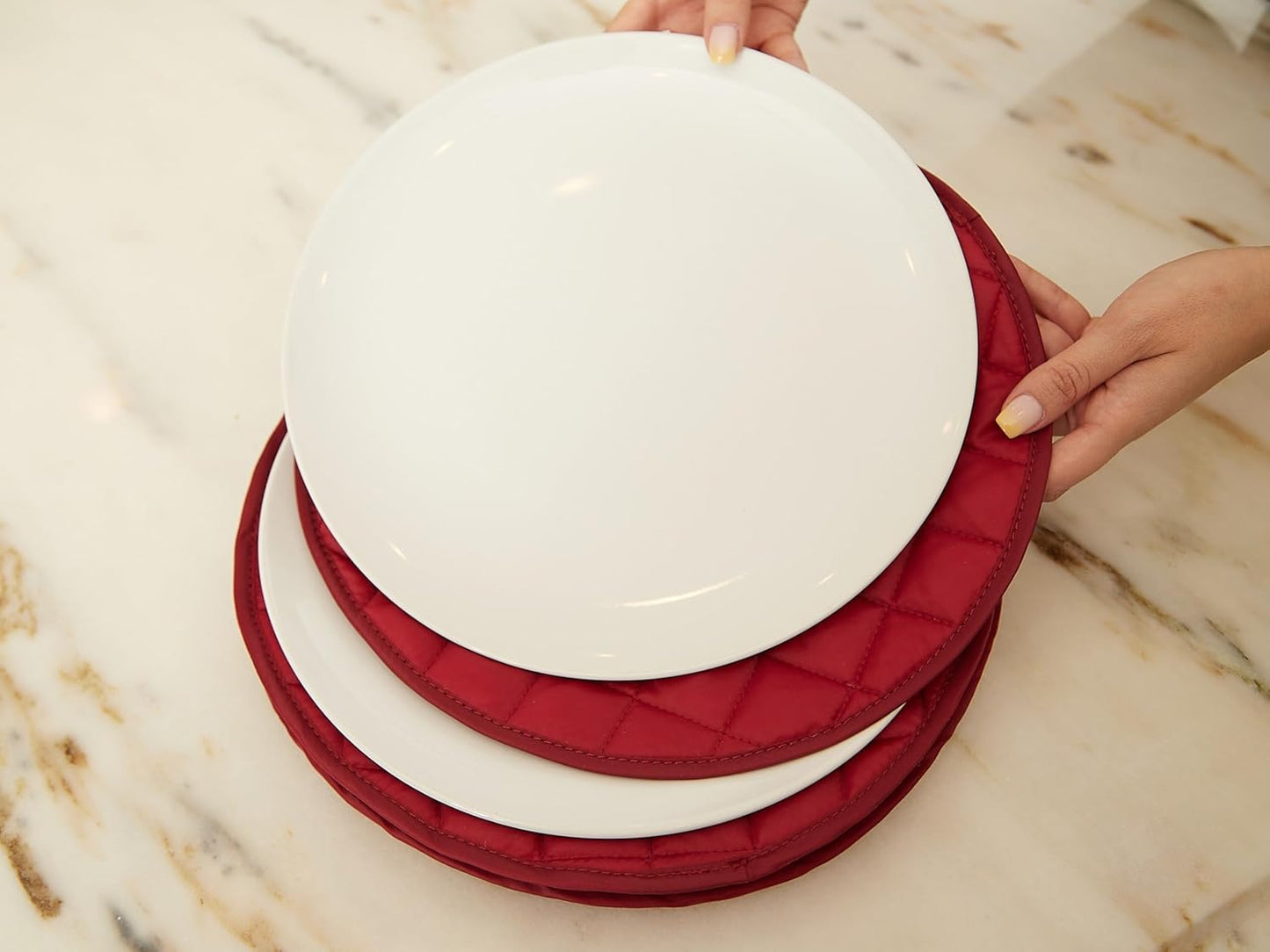 Covermates Keepsakes - Dish Storage Set - Padded Protection - ID Window - Stain Resistant - Machine Washable - China Storage, Red