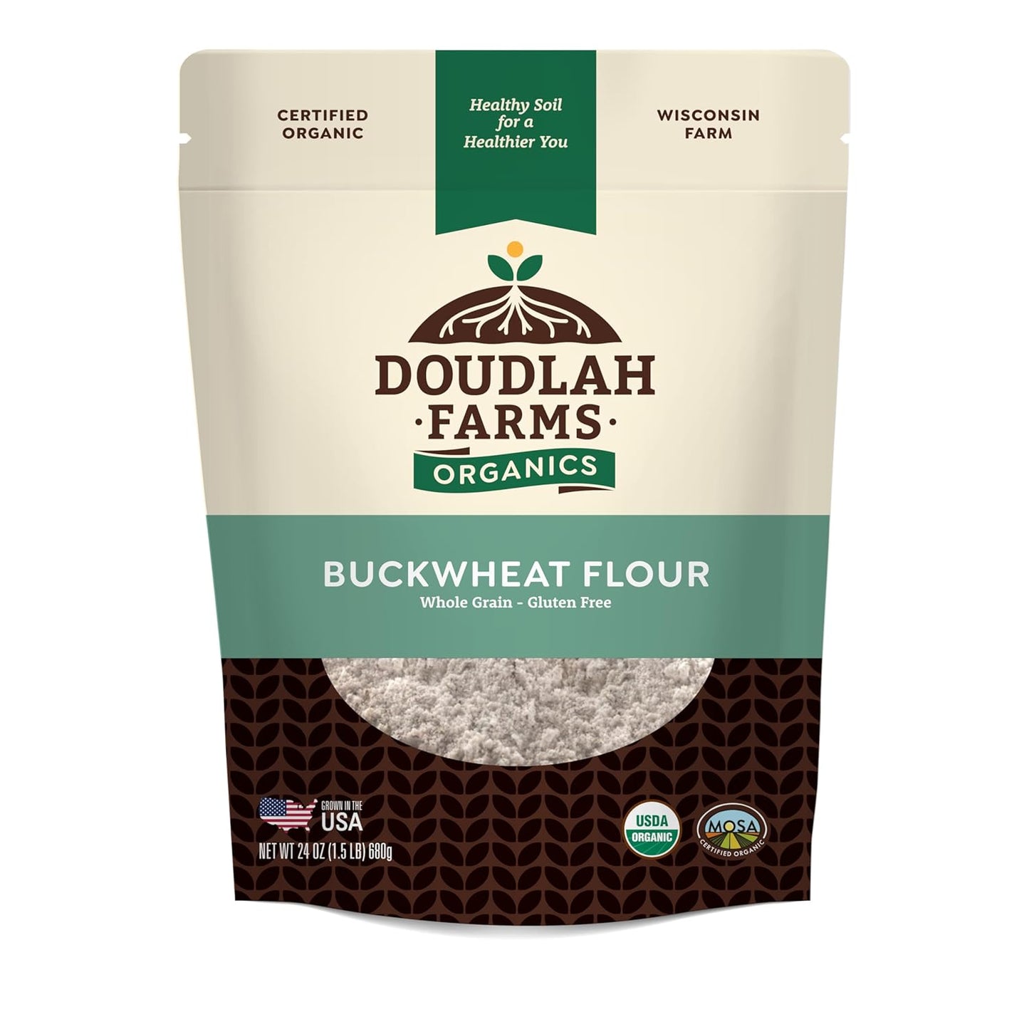 Organic Buckwheat Flour 1.5 lb - Non-GMO, USDA Organic, Gluten Free, Vegan - For Baking Bread, Pancakes, and More! Grown In USA, Farmed From Regenerative Soil by Doudlah Farms