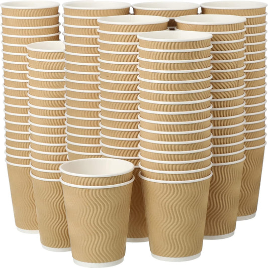 Foaincore 200 Pack 12 oz Brown Paper Cups, Disposable Ripple Insulated Hot Beverage Cups for Coffee, Tea, Hot Chocolate, Cold Drinks, Party & Events
