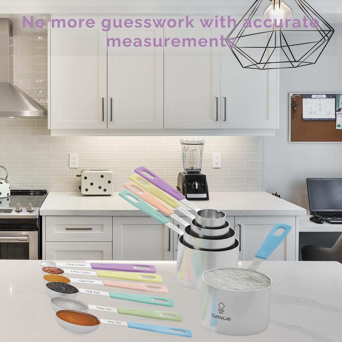 Measuring Cups and Measuring Spoons Set of 14 - Stainless Steel Measuring Cups and Spoons Set, Includes 1/8 Teaspoon Measuring Spoon, 1/8 Cup Measuring Cup, Leveler Dry (14,Cotton Candy)