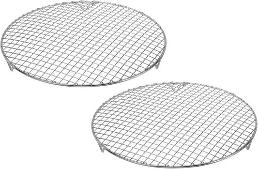 uxcell 2 Pcs Round Cooking Rack with Legs, Dia 13.8 Inch 304 Stainless Steel Barbecue Grill for Cooking Baking Barbecue Air Fryer Racks, Silver