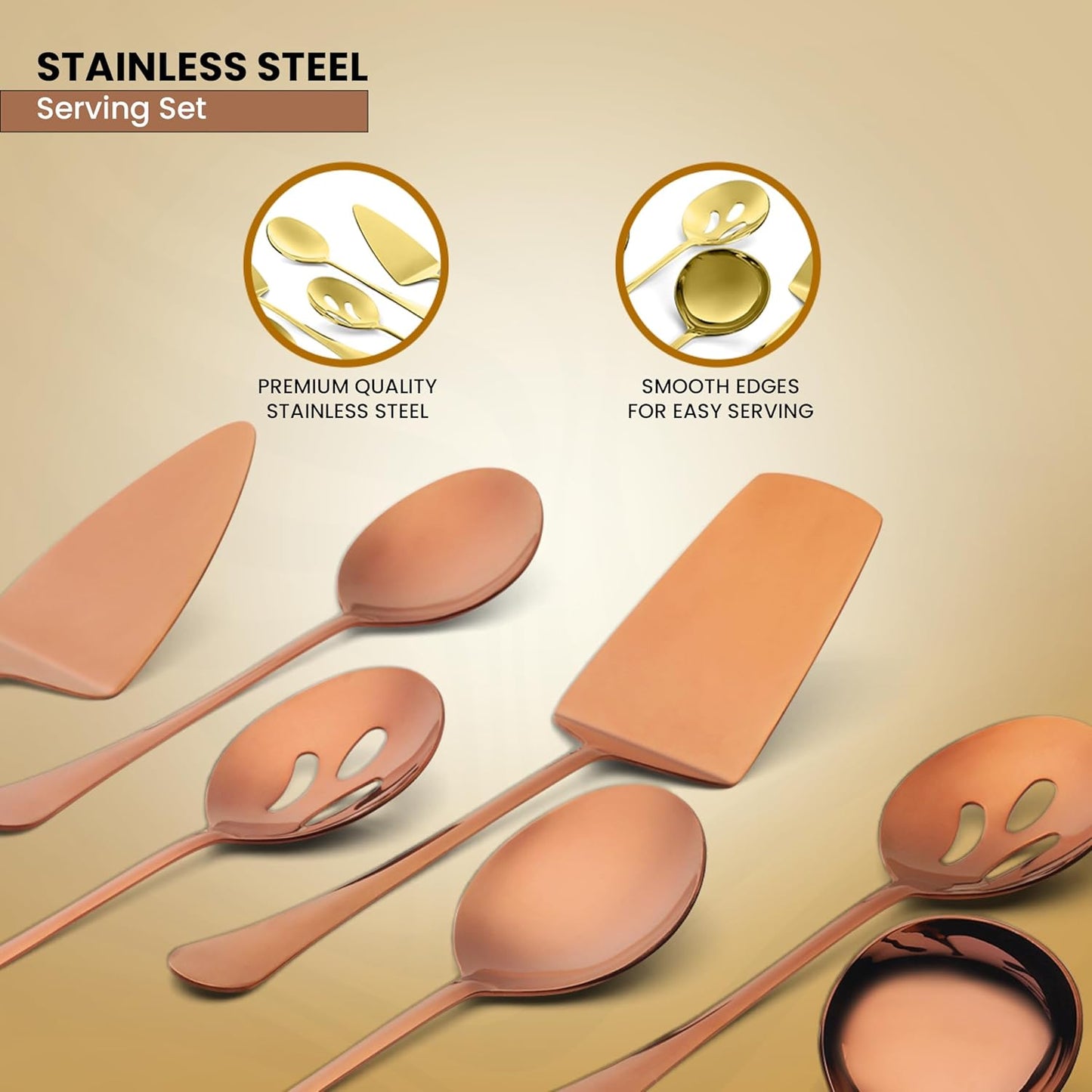 Avador® Premium Set of 8 Stainless Steel Hostess Serving Utensil Tool Set for Weddings | Buffer | Party | Kitchen | Restaurants (Rose Gold Plated)