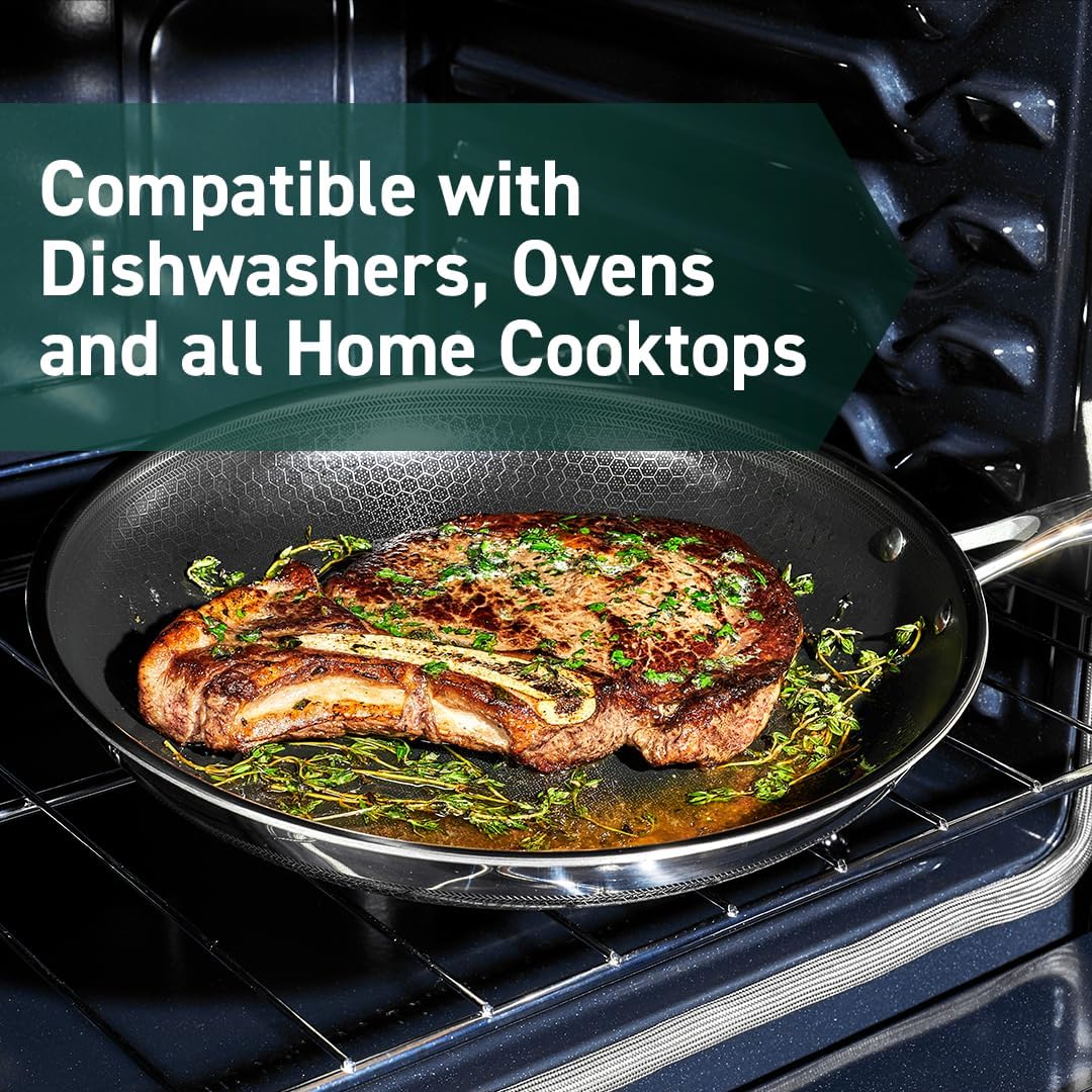 HexClad Hybrid Nonstick 12-Inch Frying Pan, Stay-Cool Handle, Dishwasher-Friendly, Oven-Safe Up to 900°F, Induction Ready, Compatible with All Cooktops