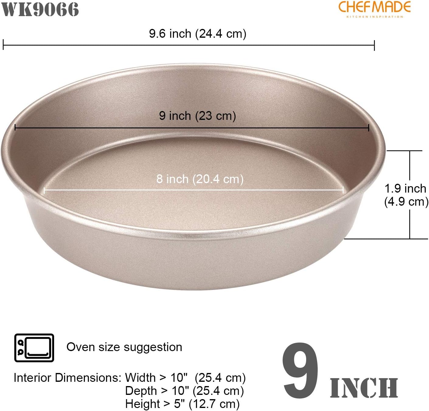 CHEFMADE 9-Inch Round Cake Pan, Non-Stick Deep Dish Pizza and Pie Bakeware for Oven Baking (Champagne Gold)