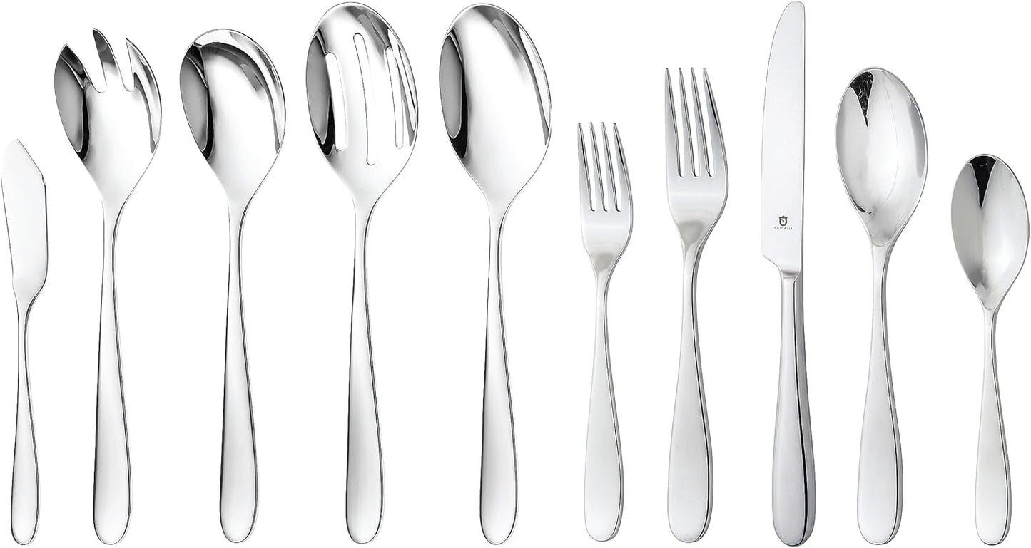 Silverware Set for 8 with Serving Utensils, 18/10 Stainless Steel Flatware, Mirror Finish, Dishwasher Safe, Heavy-Duty Cutlery, Built to Last (45-Piece Including a Serving Set, Fidenza)