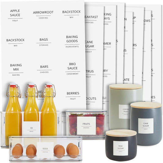 Talented Kitchen 157 Minimalist Style Fridge and Pantry Labels for Containers - Preprinted Kitchen and Refrigerator Organization Stickers for Jars, Food Containers (Black Print on White Matte Backing)