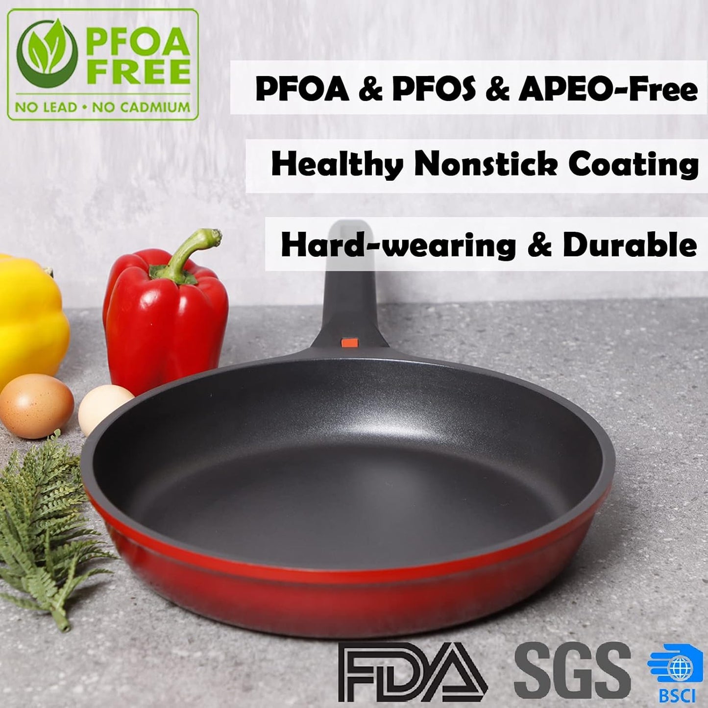 DIIG Nonstick Frying Pan Skillet with Silicone Lid, 11.5 Inch Oven Safe Chef Pan for Cooking Saute Omelet Sauce Pan Cast Aluminum Red Cookware with Detachable Handle, Induction All Stoves Compatible