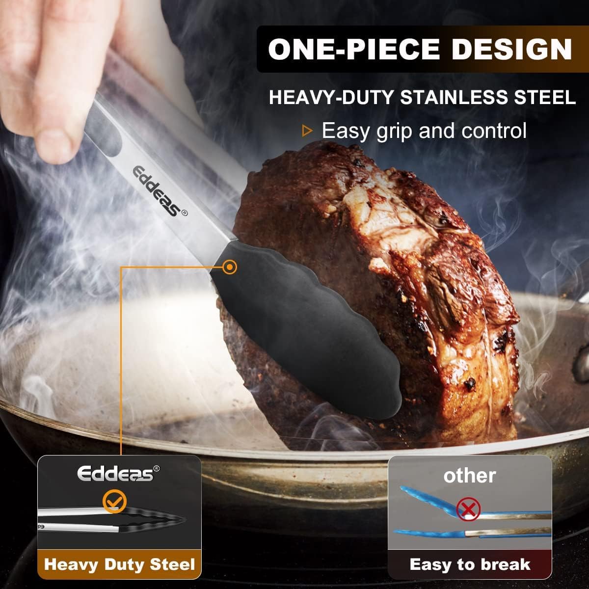 4 Pack Stainless Steel Locking Tongs - Heat Resistant 600 Degrees, 9" & 12" with Silicone Tips, Non-Slip Food Tongs, Heavy Duty, Non-Stick