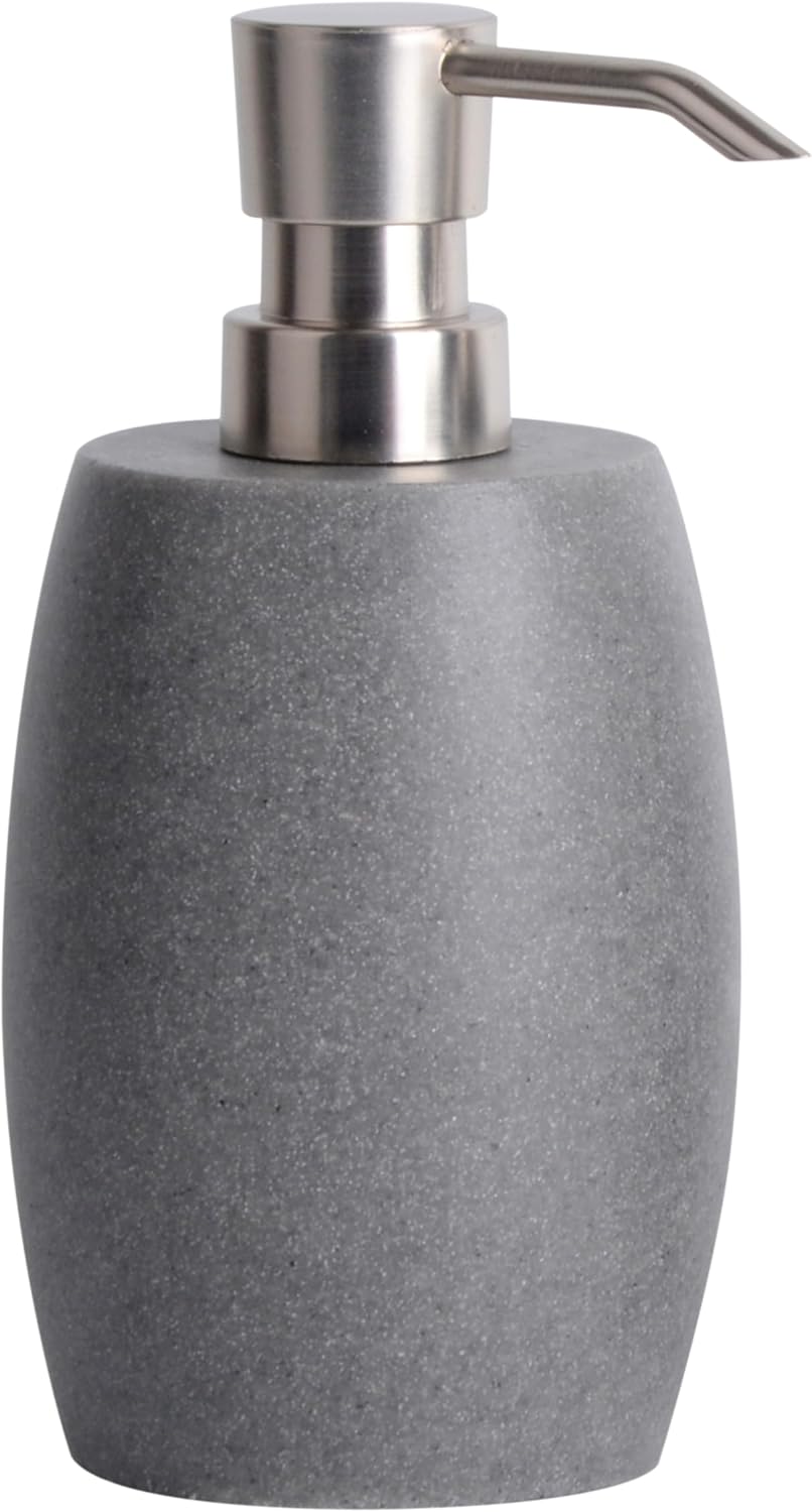 Sandstone Textured Resin Soap Dispenser with Metallic Pump and Waterproof Bottle Labels for Bathroom Kitchen Dish Hand Wash Shower Lotion Shampoo, 12 Oz, Gray