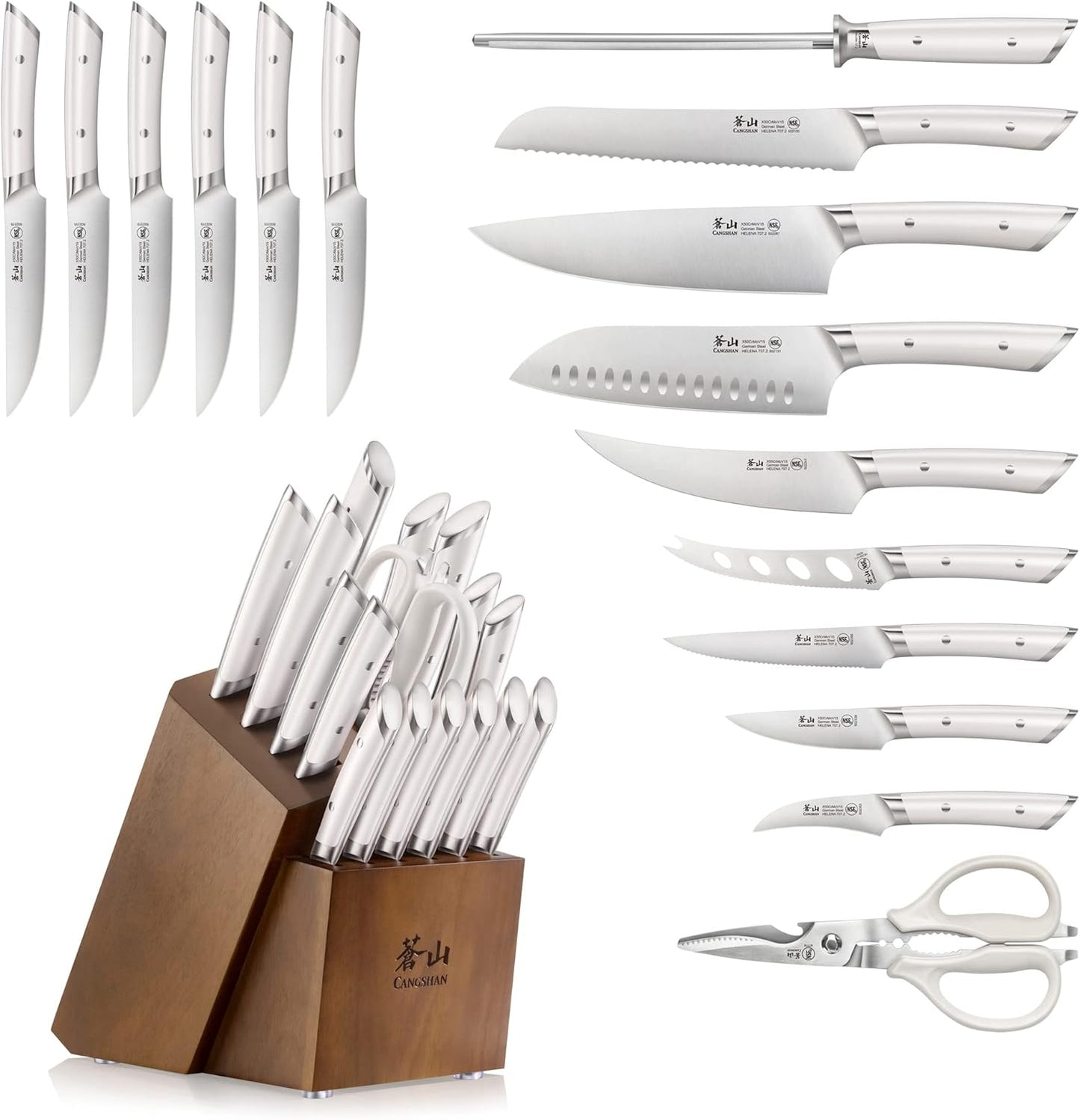 Cangshan HELENA Series German Steel Forged Knife Block Set (17-Piece, White)