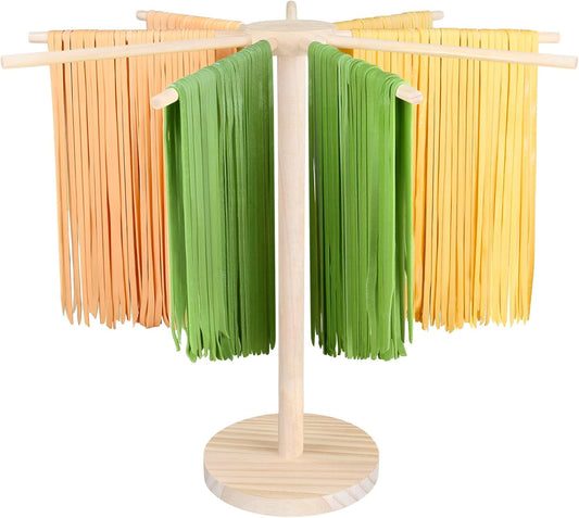 Pasta Drying Rack - 9 Sticks Wooden Pasta Dryer Stand for Homemade Fresh Pasta, Spaghetti, Fettuccine, Tagliatelle - Large Detachable Natural Wood Noodle Rack, Space Saving & Sturdy Design