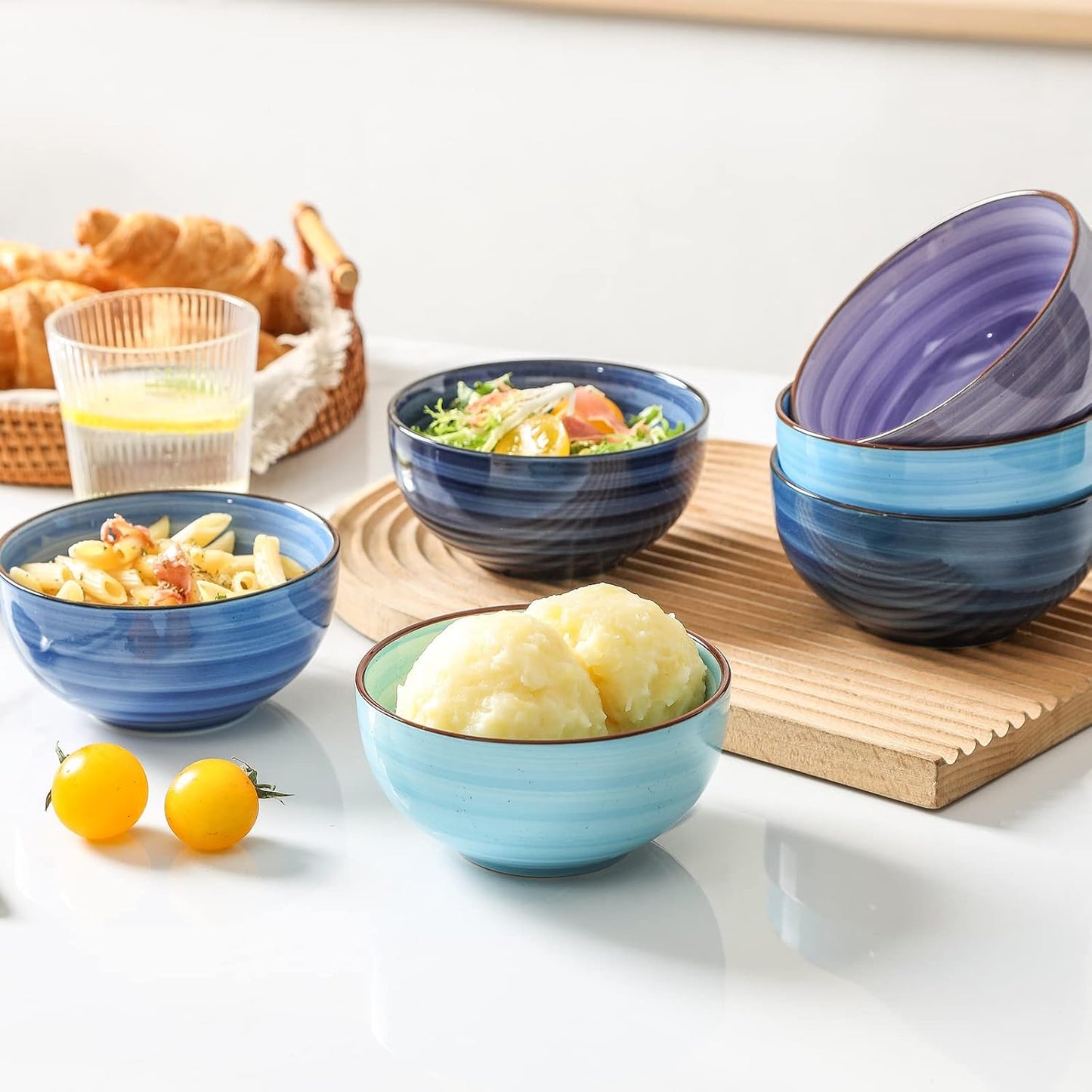 Selamica Ceramic 12 Oz Dessert Bowls Set, Small Bowls for Kitchen, 4.7 Inch Ice Cream Bowls for Snack Side Dishes Dips, Microwave Dishwasher Safe, Set of 6, Gradient Blue
