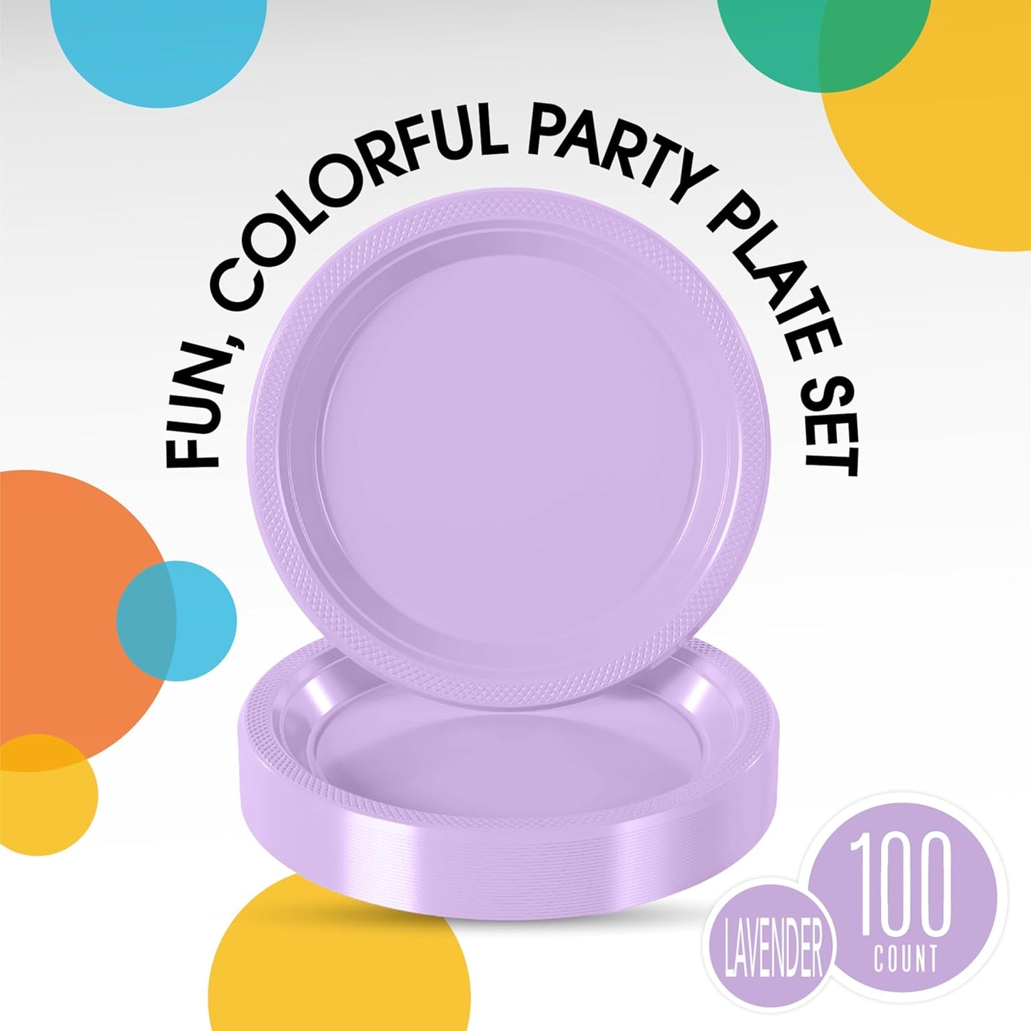 Exquisite Party Solids Lavender Plastic Plates For Party 10" Lavender Disposable Plates Heavy Duty Supplies 100 Pcs Plastic Dinnerware Sets Heavy Duty 350 GSM Disposable Dinnerware Set