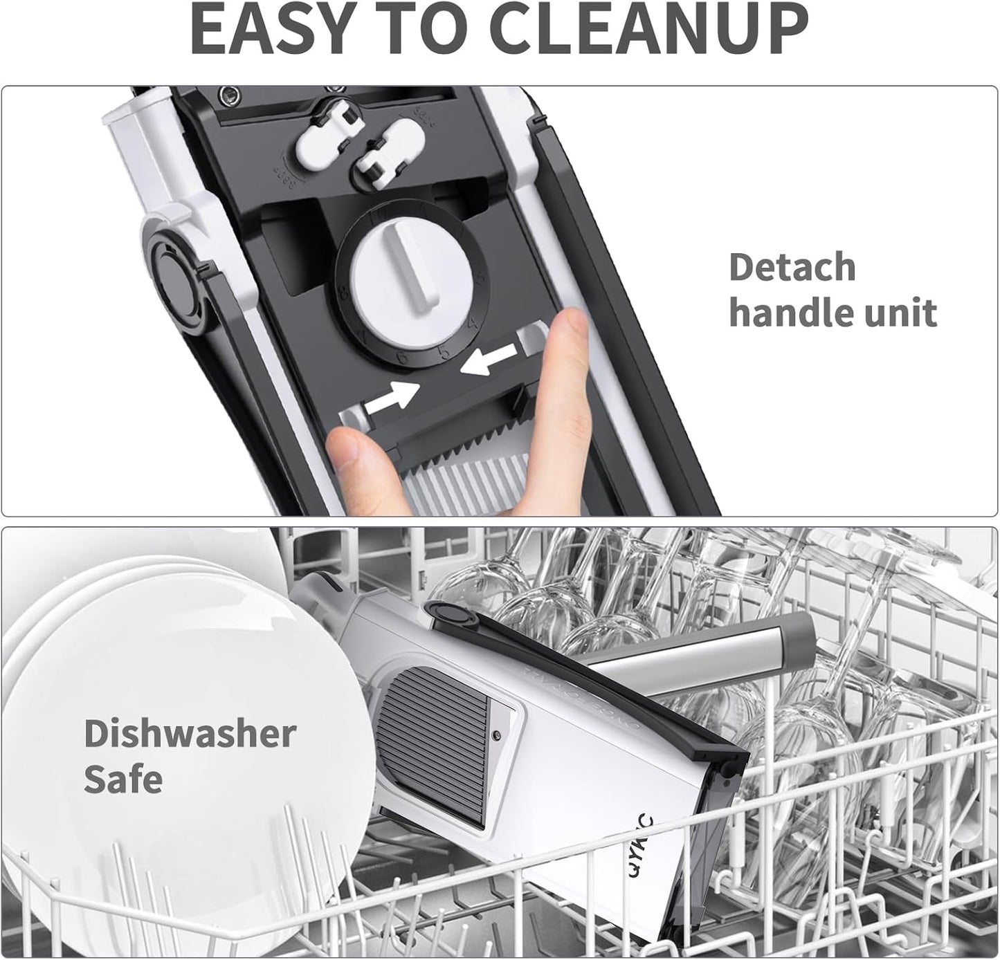 Upgrade Safe Mandoline Slicer for Kitchen, Vegetable Chopper Slicer, Potato Slicer Thickness Adjuster, French Fry Cutter, Veggie Onion Dicer Faster Kitchen Mandolin for Meal Prep (White)